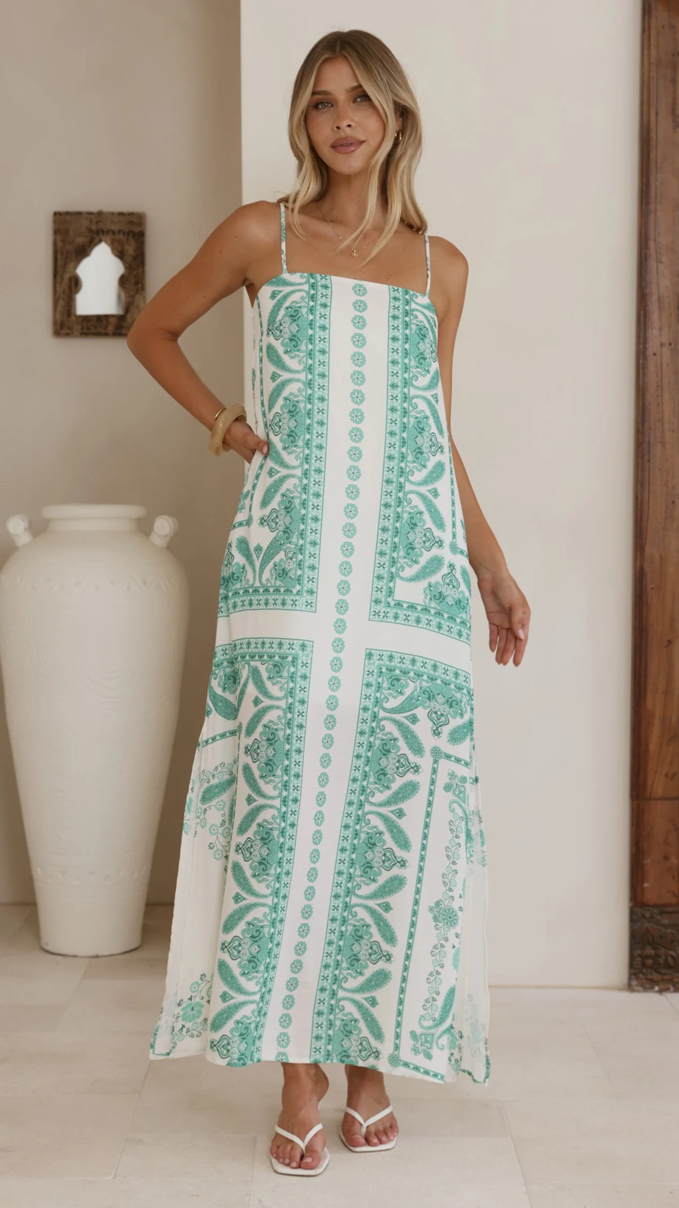 Talise Maxi Dress- Green Aztec - Image 3