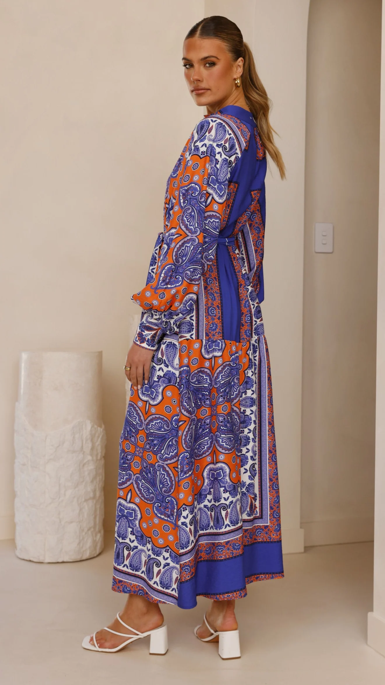 Tasha Maxi Dress - Blue/Orange Print - Image 2