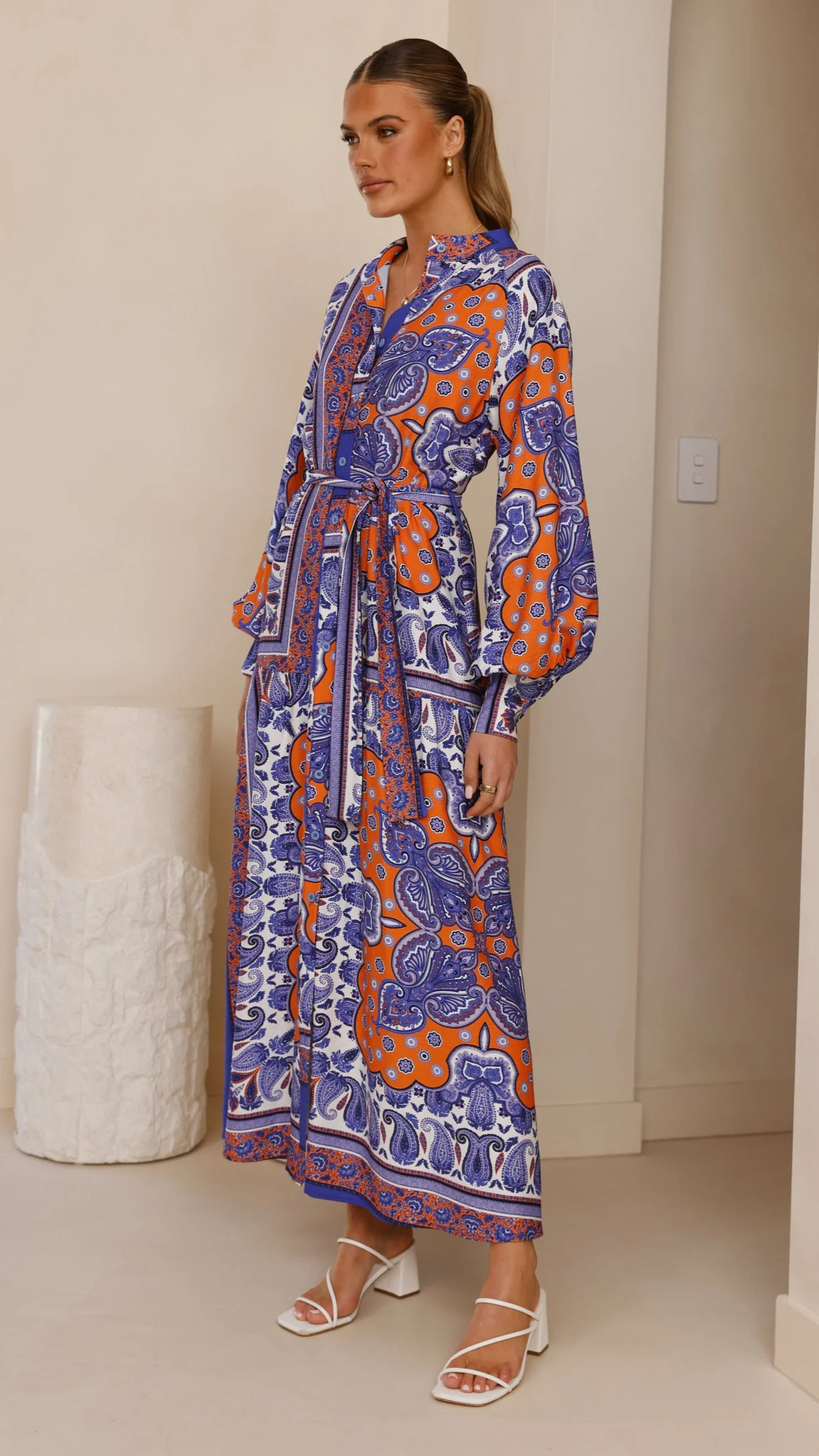 Tasha Maxi Dress - Blue/Orange Print - Image 3