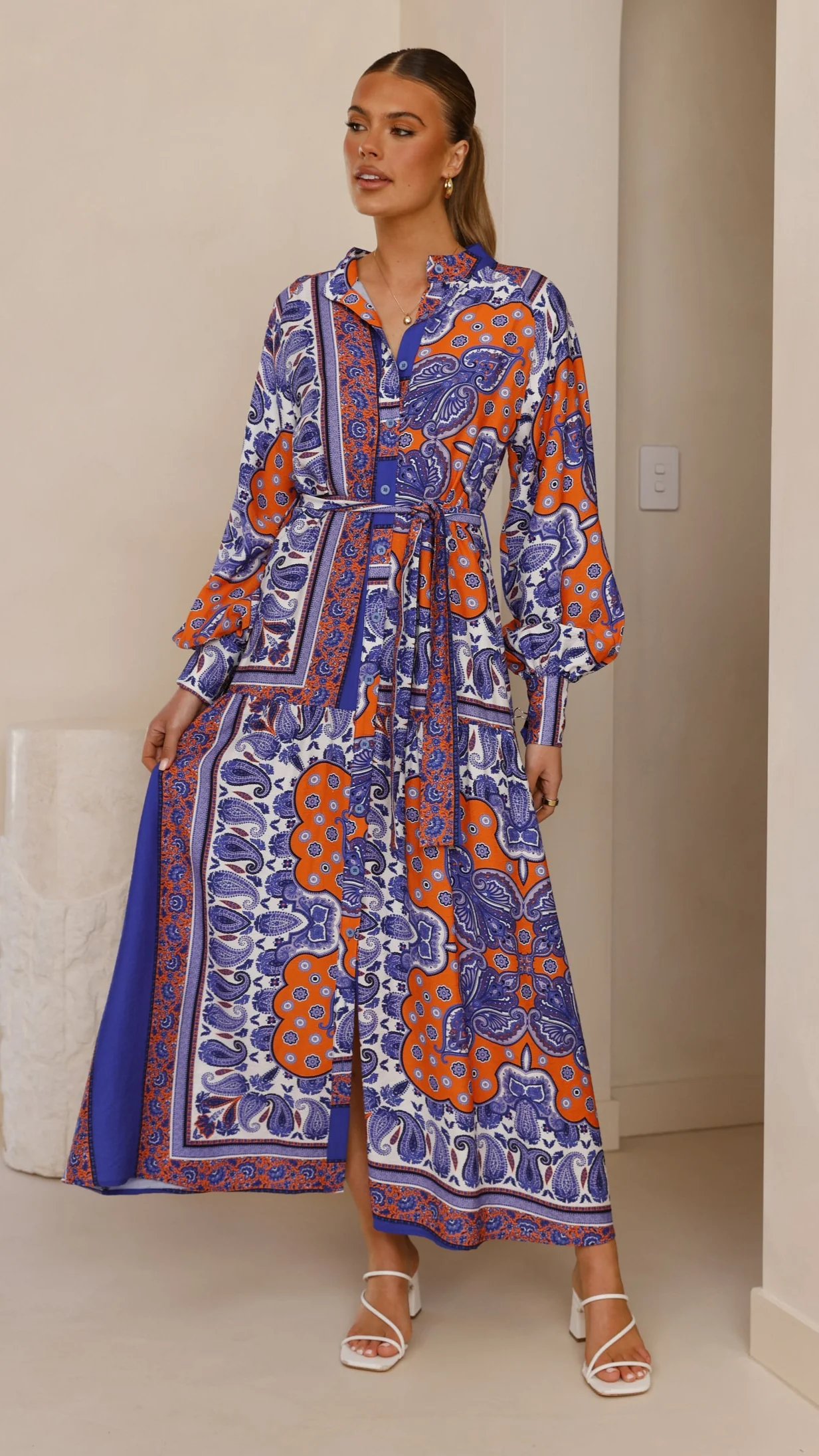 Tasha Maxi Dress - Blue/Orange Print - Image 4