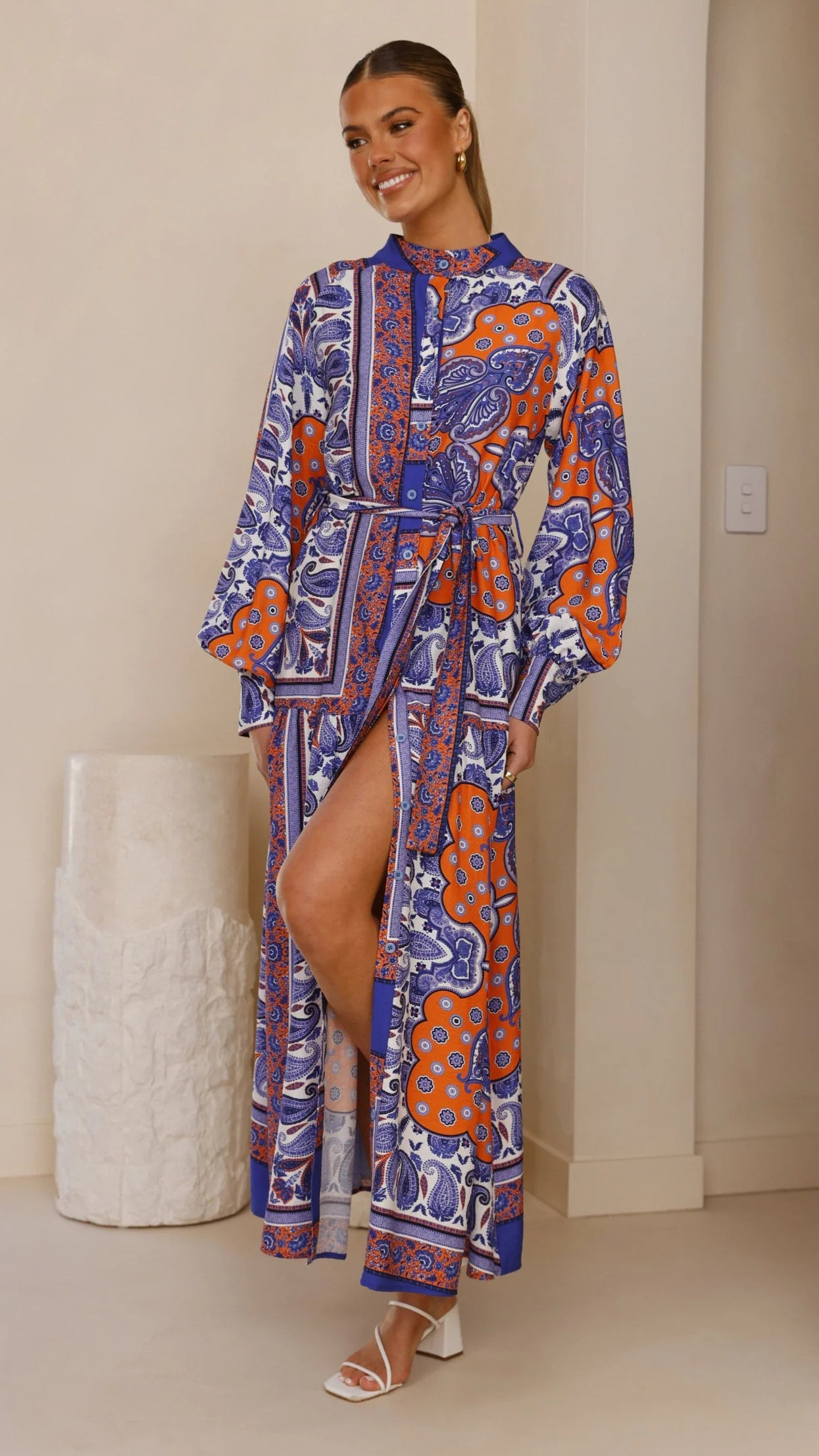 Tasha Maxi Dress - Blue/Orange Print - Image 5