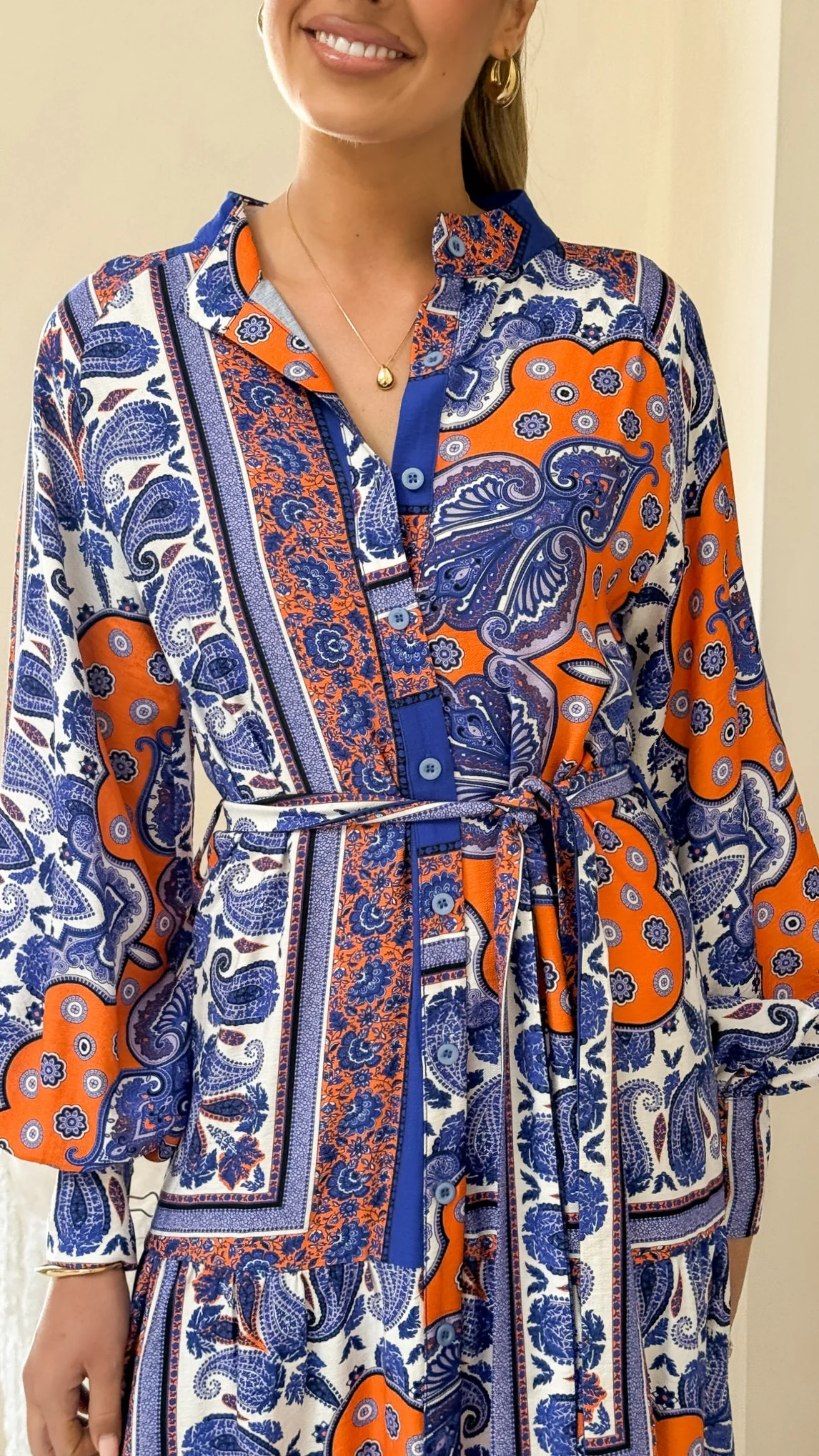 Tasha Maxi Dress - Blue/Orange Print - Image 6
