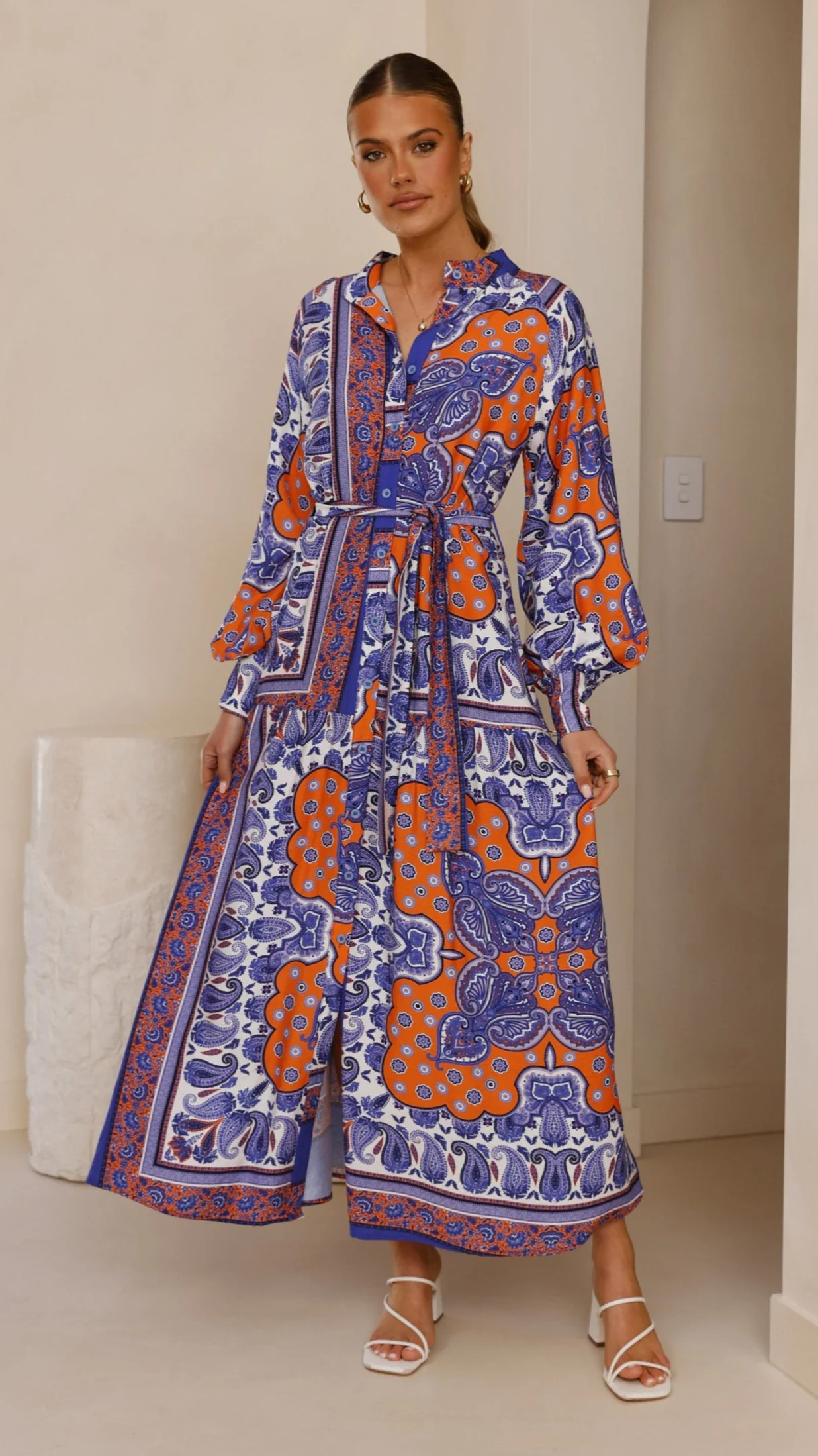 Tasha Maxi Dress - Blue/Orange Print - Image 7