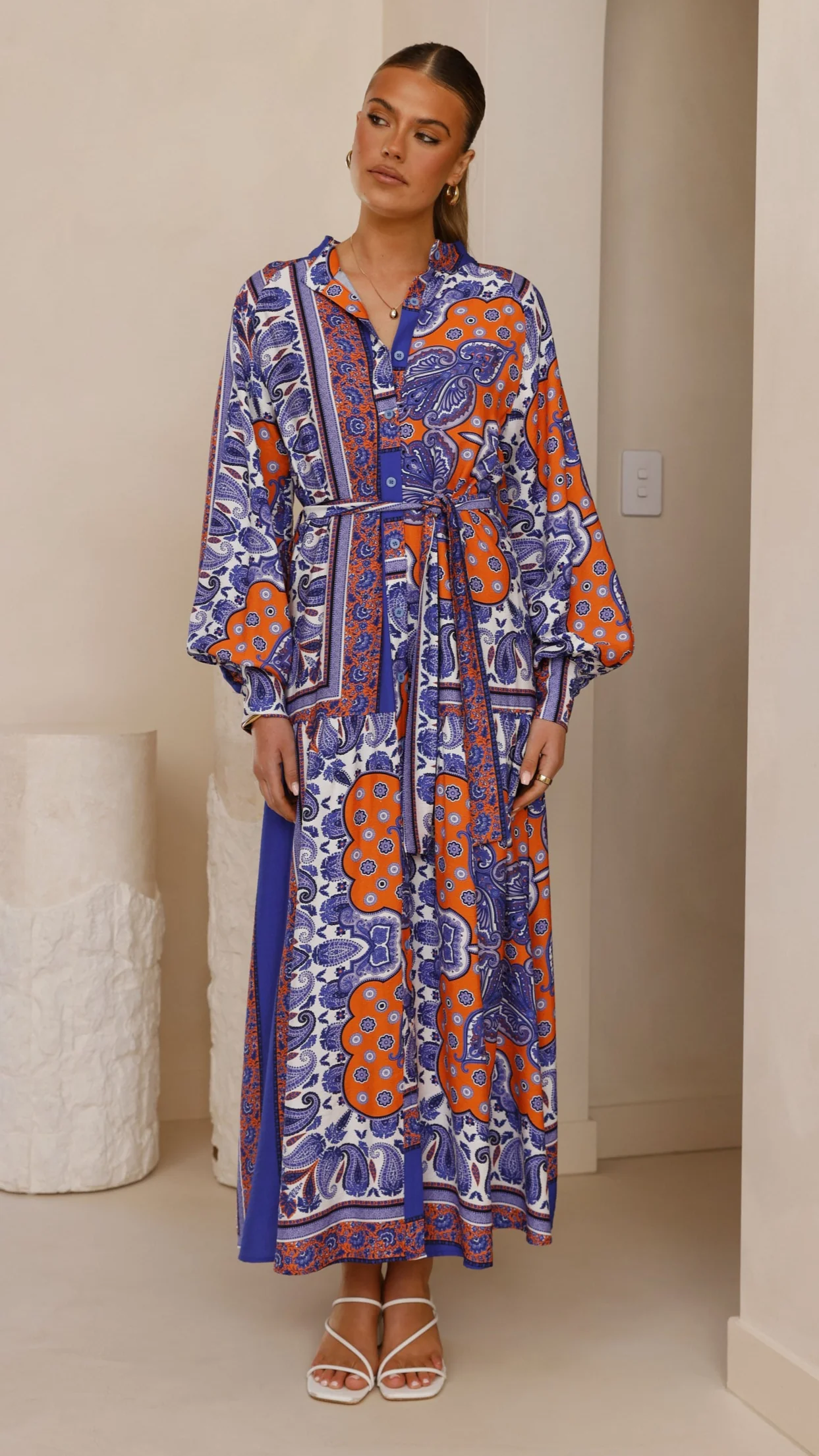 Tasha Maxi Dress - Blue/Orange Print - Image 8