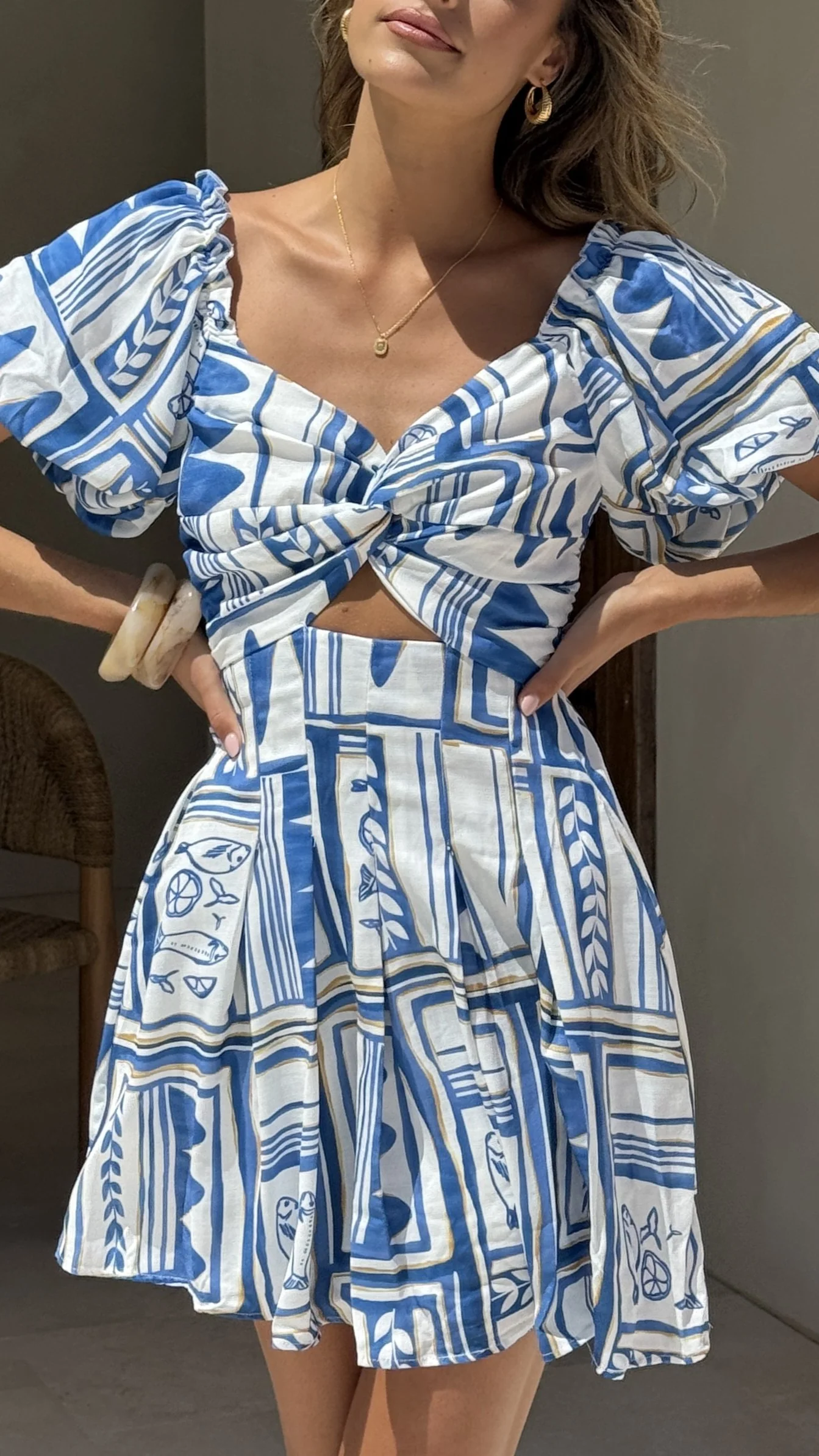 Tasha Puff Sleeve Mini Dress - Coastal Escape - Image 7