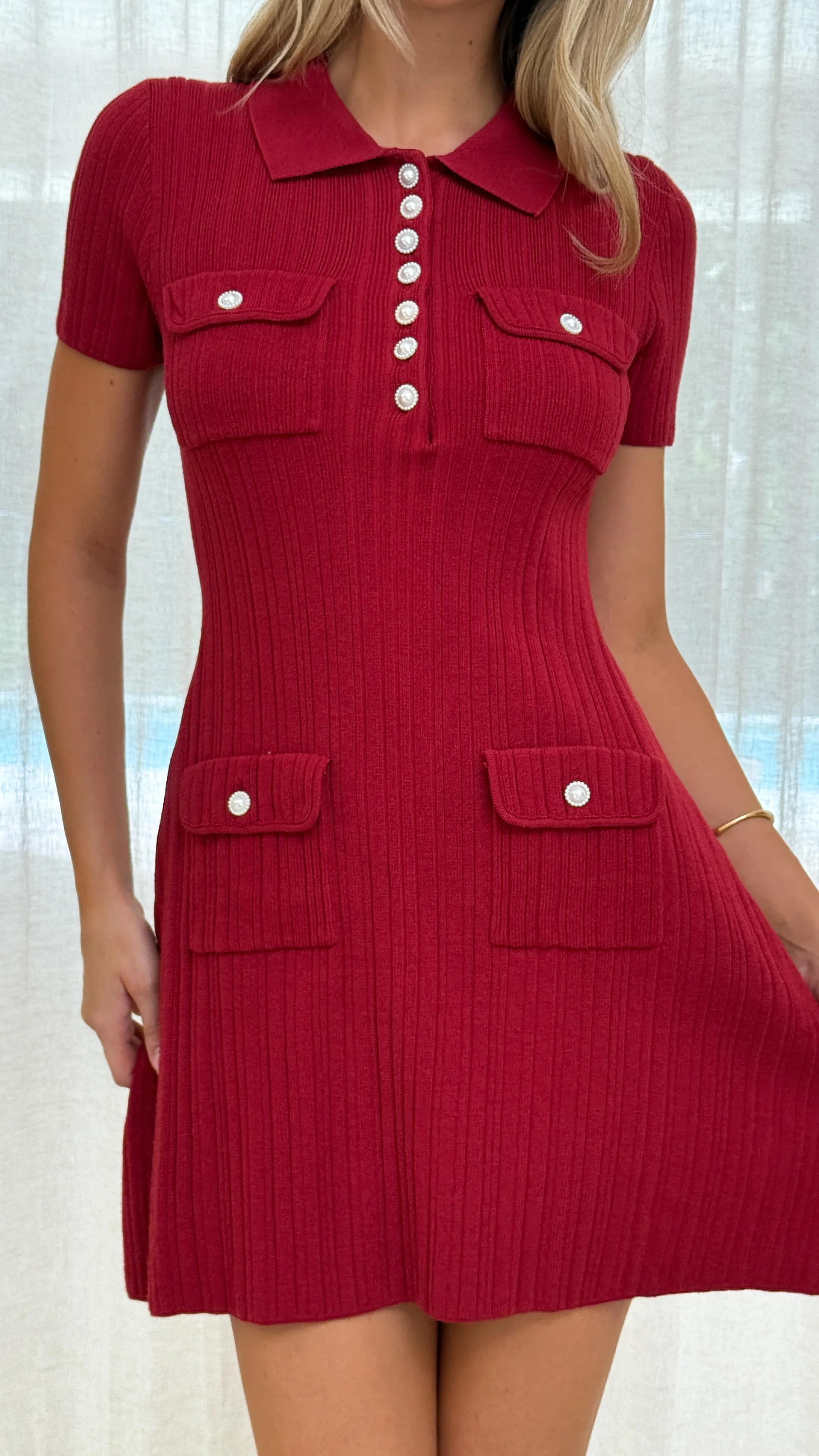 Taylah Collared Mini Dress - Maroon - Image 6