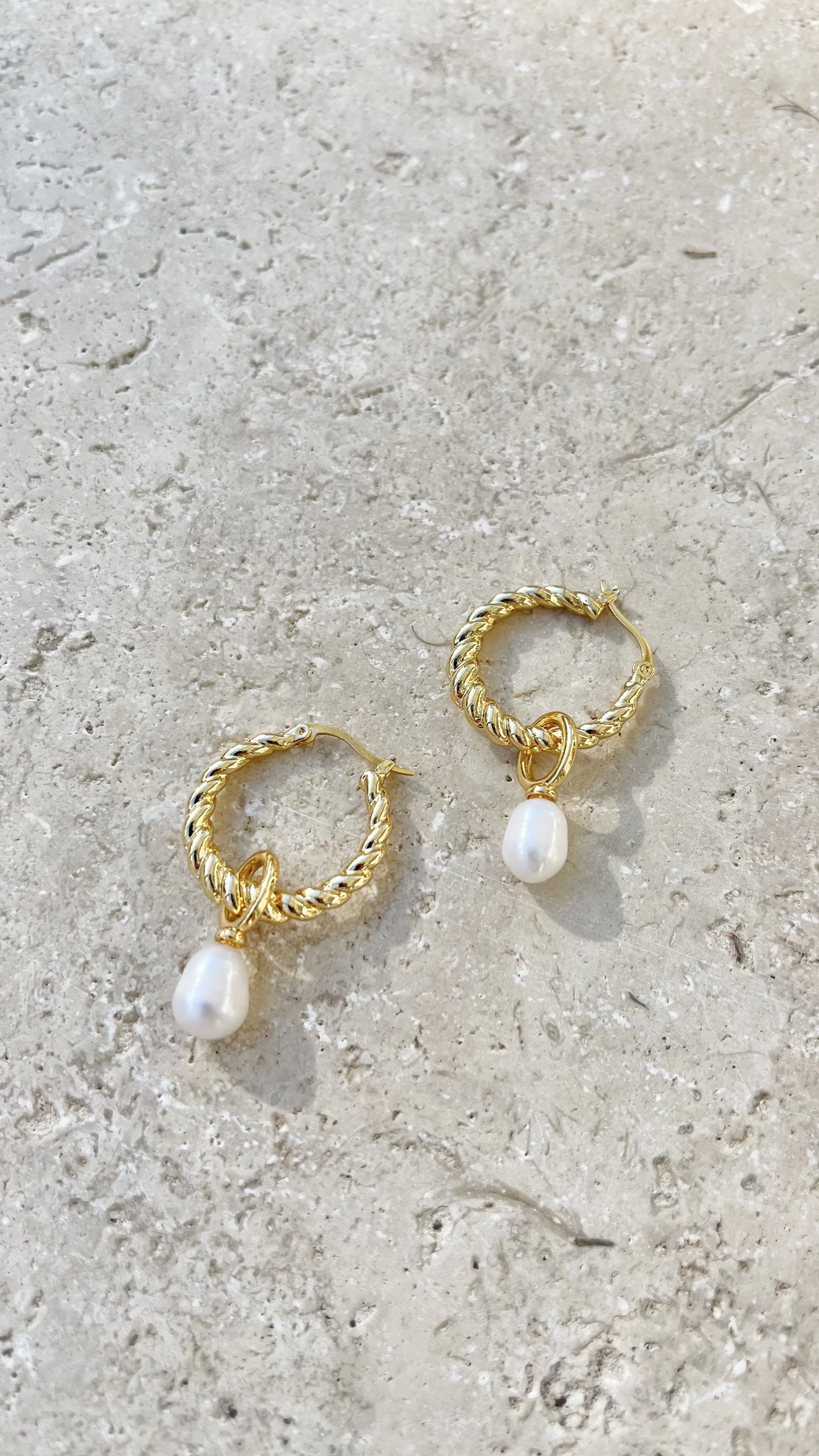 Twist Pearl Drop Earrings - Gold/Pearl - Image 3