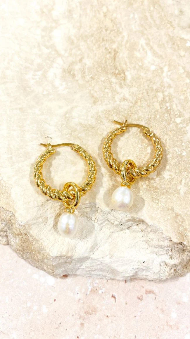 Twist Pearl Drop Earrings - Gold/Pearl - Image 4