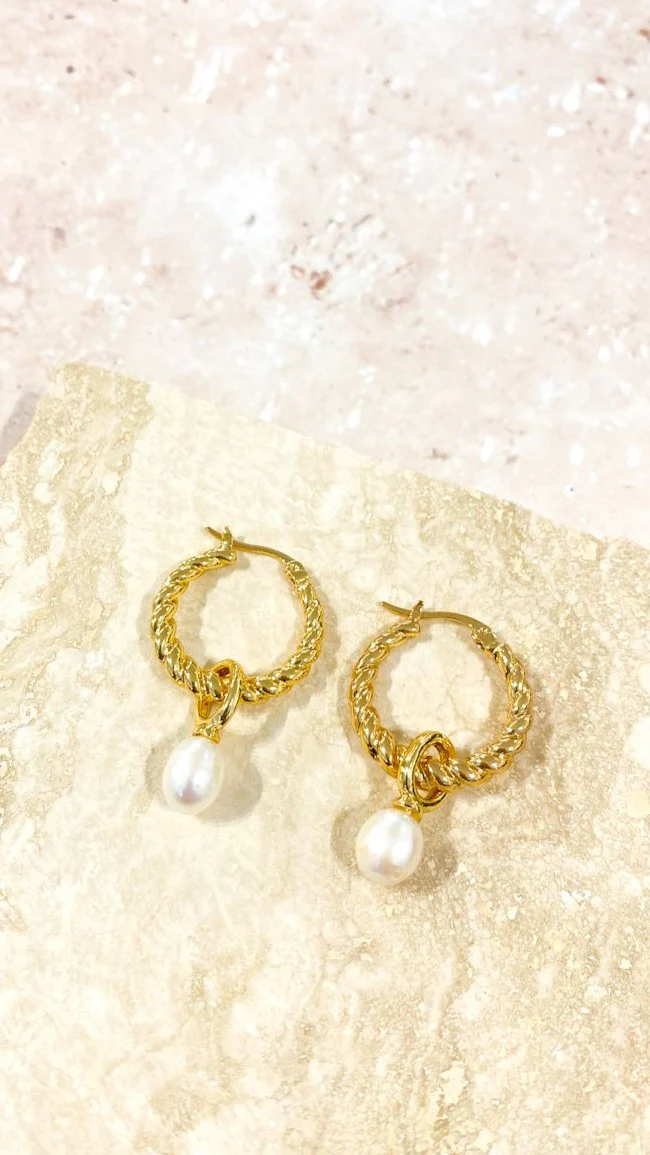 Twist Pearl Drop Earrings - Gold/Pearl - Image 5