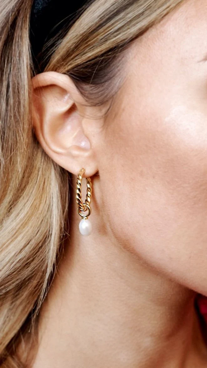 Twist Pearl Drop Earrings - Gold/Pearl - Image 6
