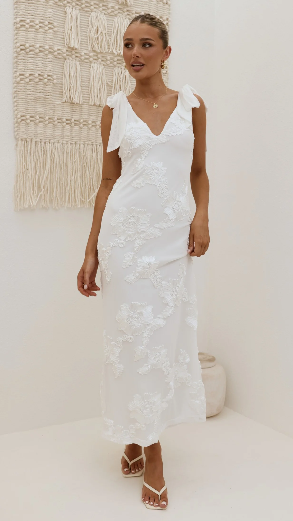 Usha Tie Strap Maxi Dress - White - Image 12