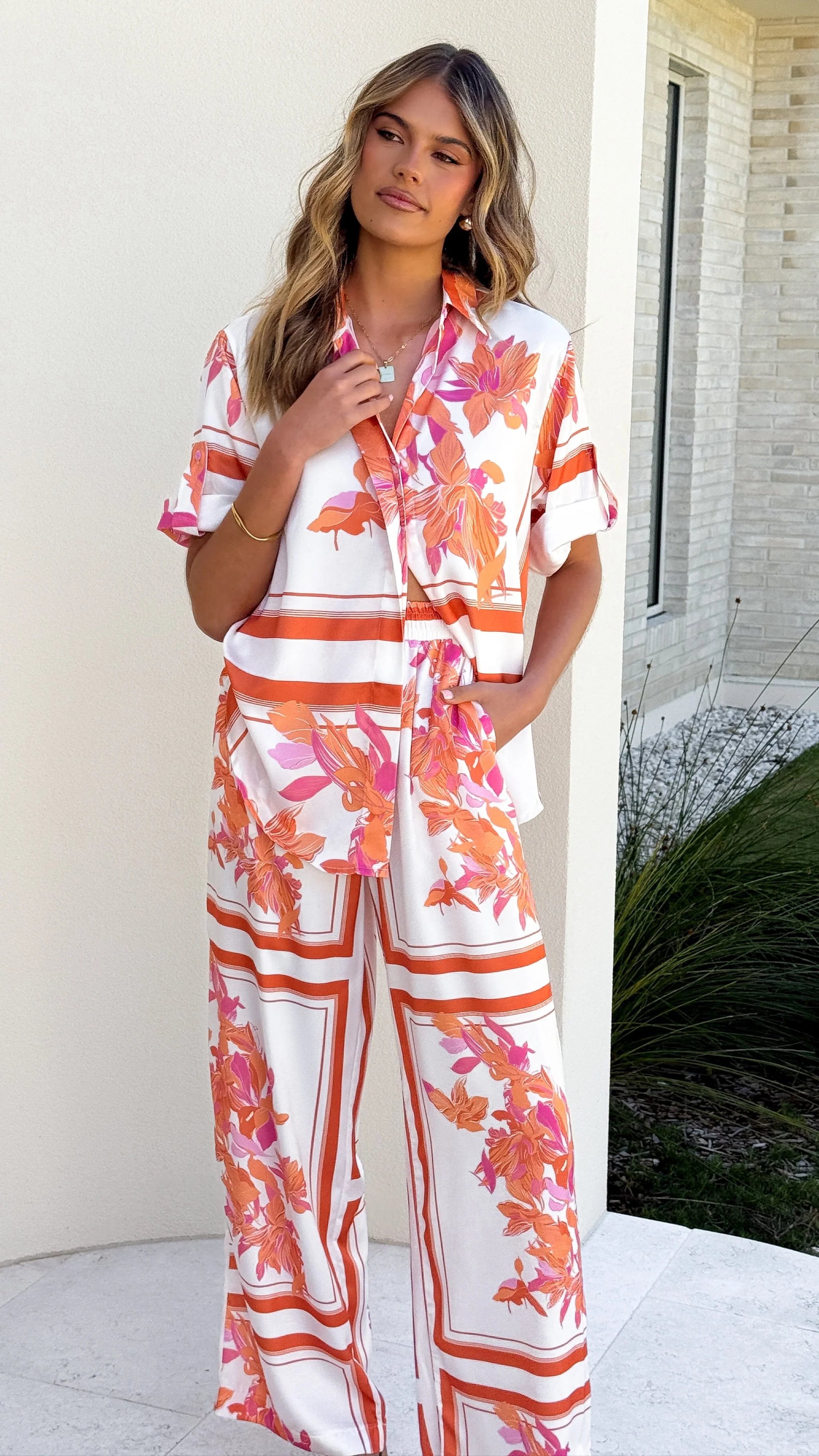 Valene Pants - Orange/White Print - Image 10