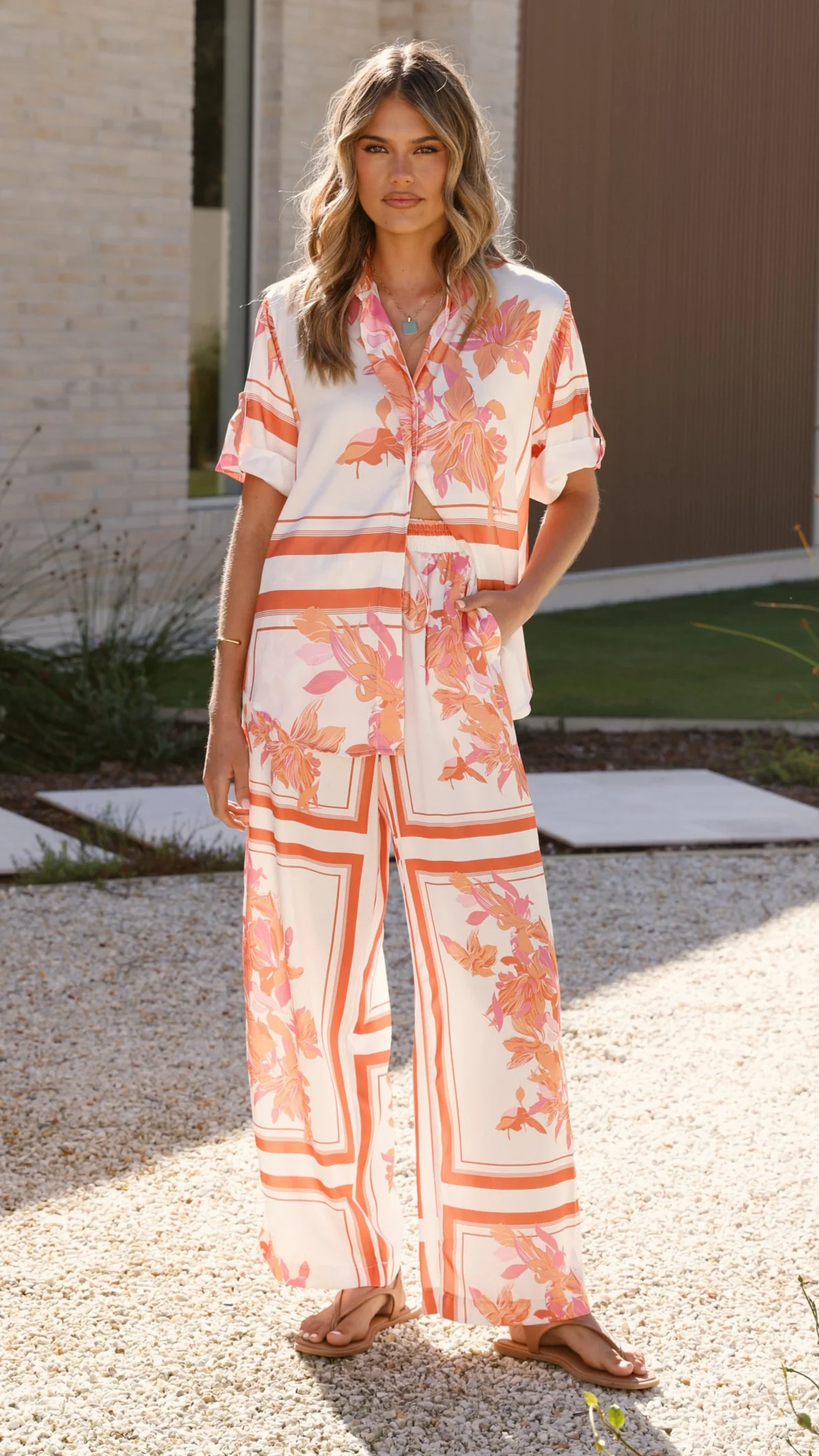 Valene Pants - Orange/White Print - Image 8
