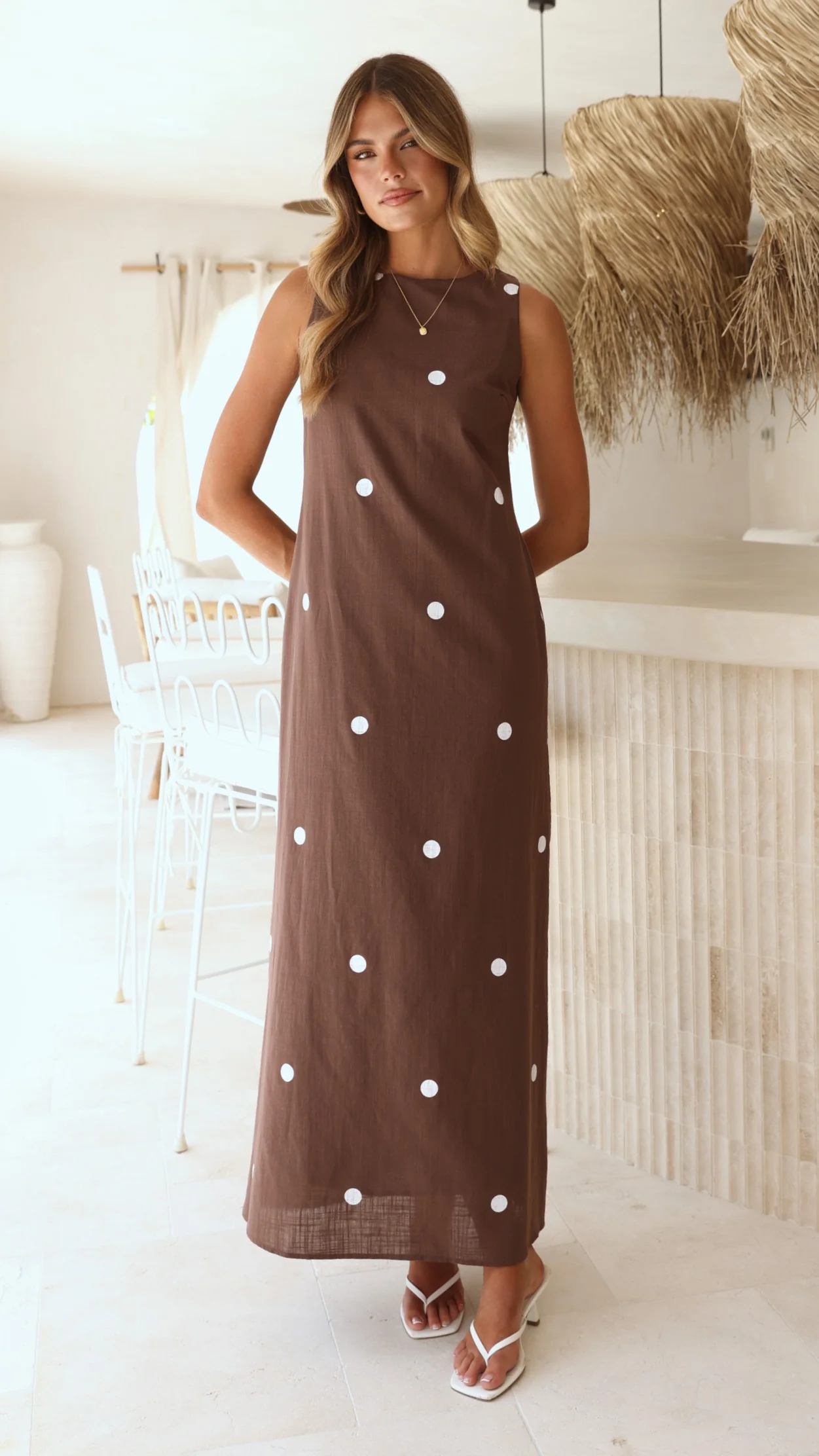 Vana Maxi Dress - Brown/White Polka - Image 3