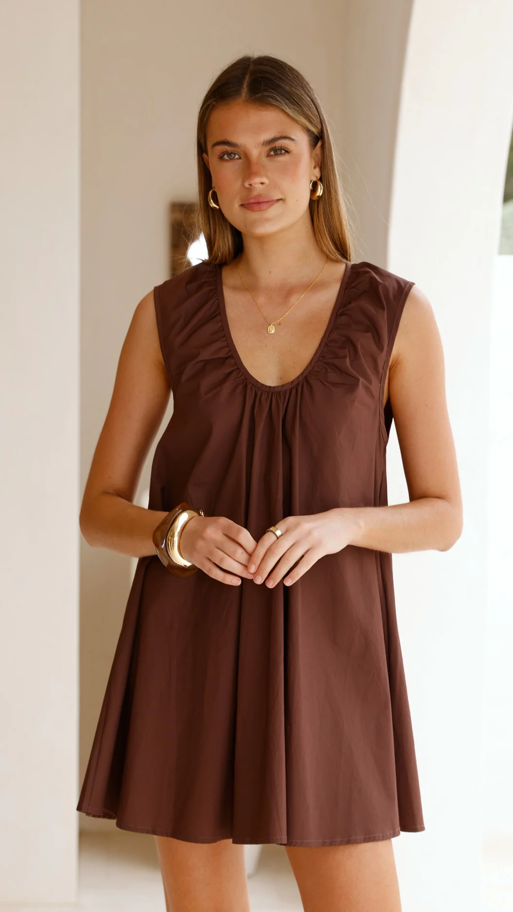 Vanessa Oversized Mini Dress - Chocolate - Image 7