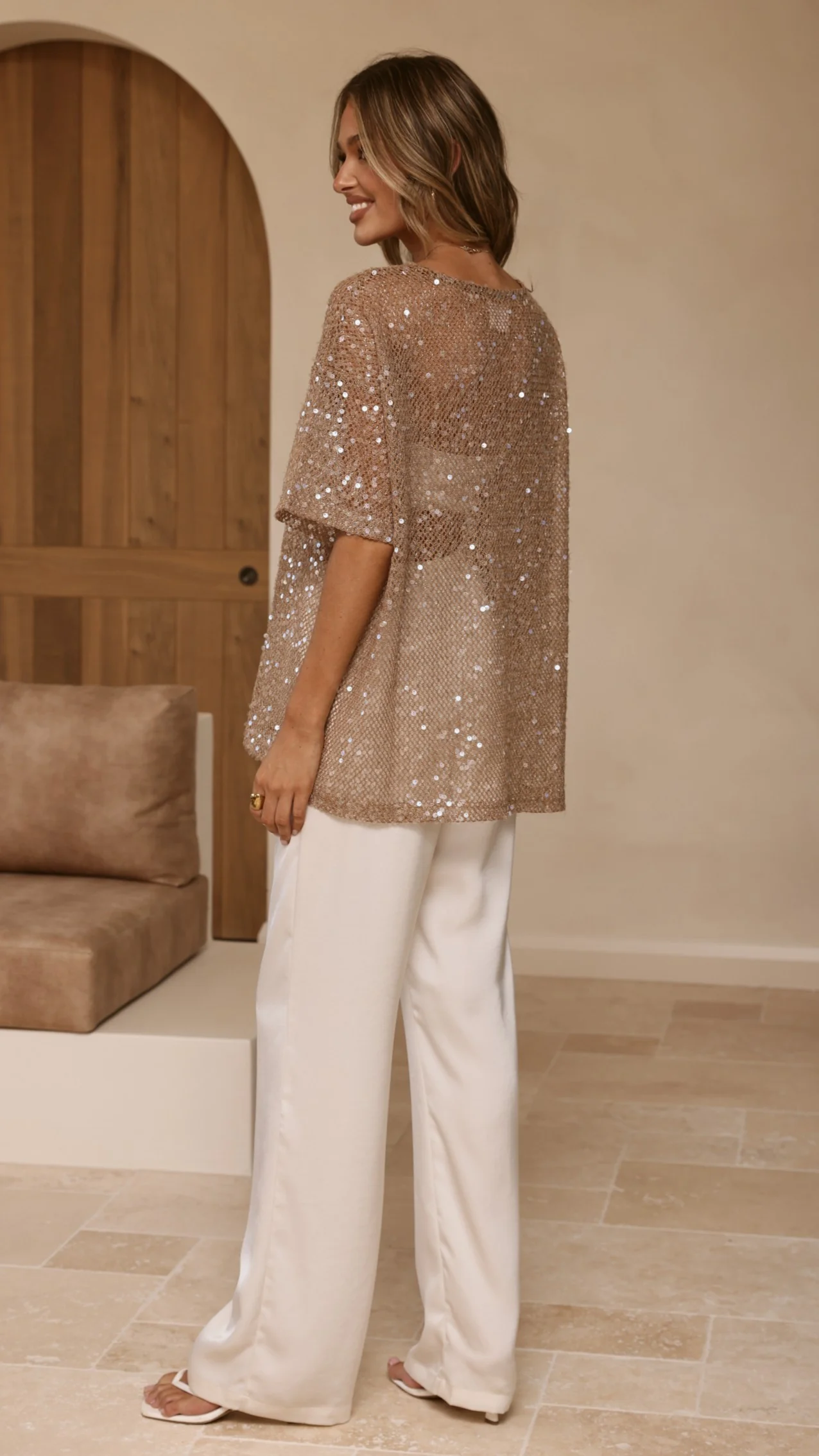Varni Oversized Sequins Tee - Mocha - Image 2