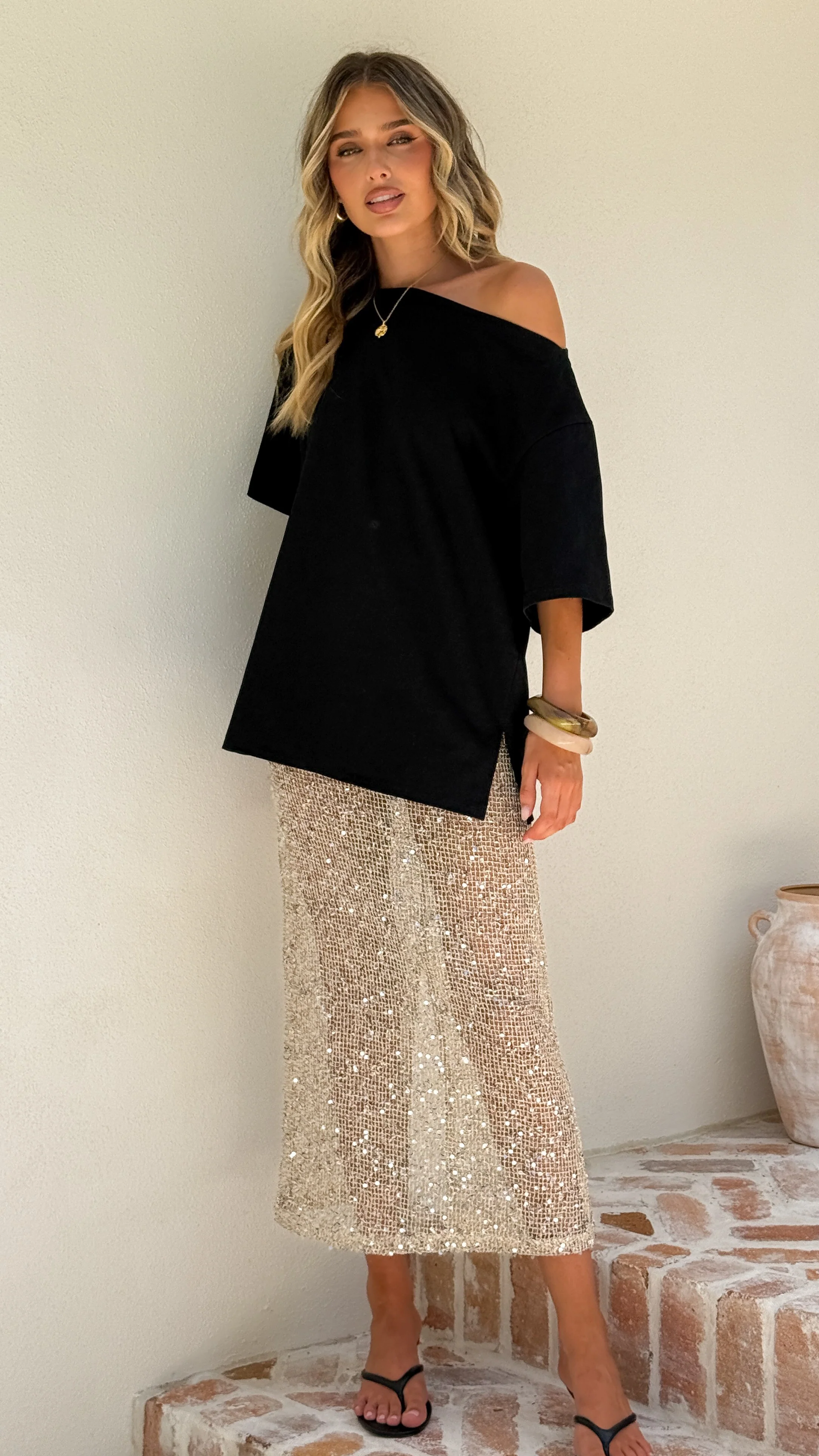 Verlo Sequins Maxi Skirt - Beige - Image 10