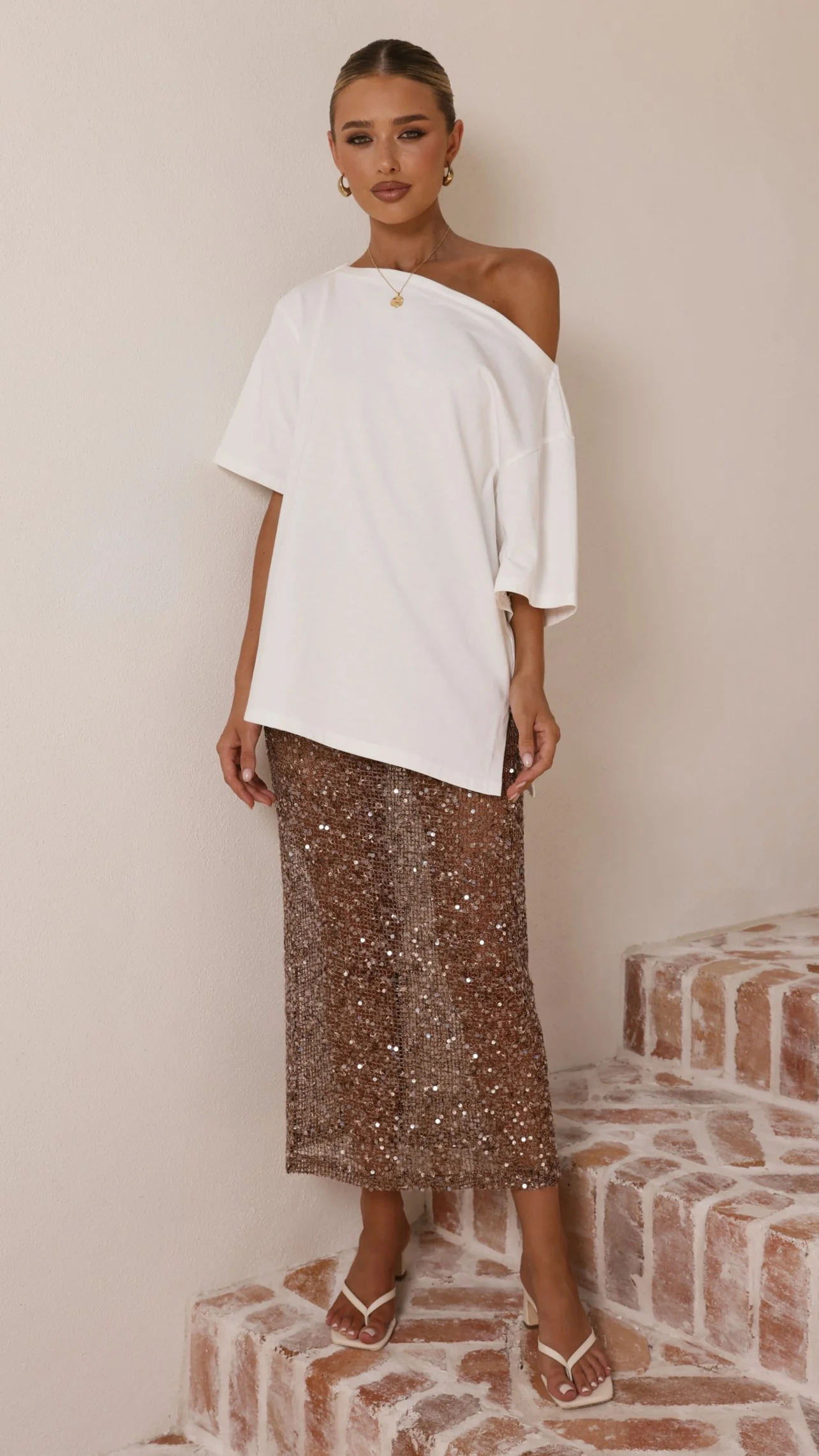 Verlo Sequins Maxi Skirt - Mocha