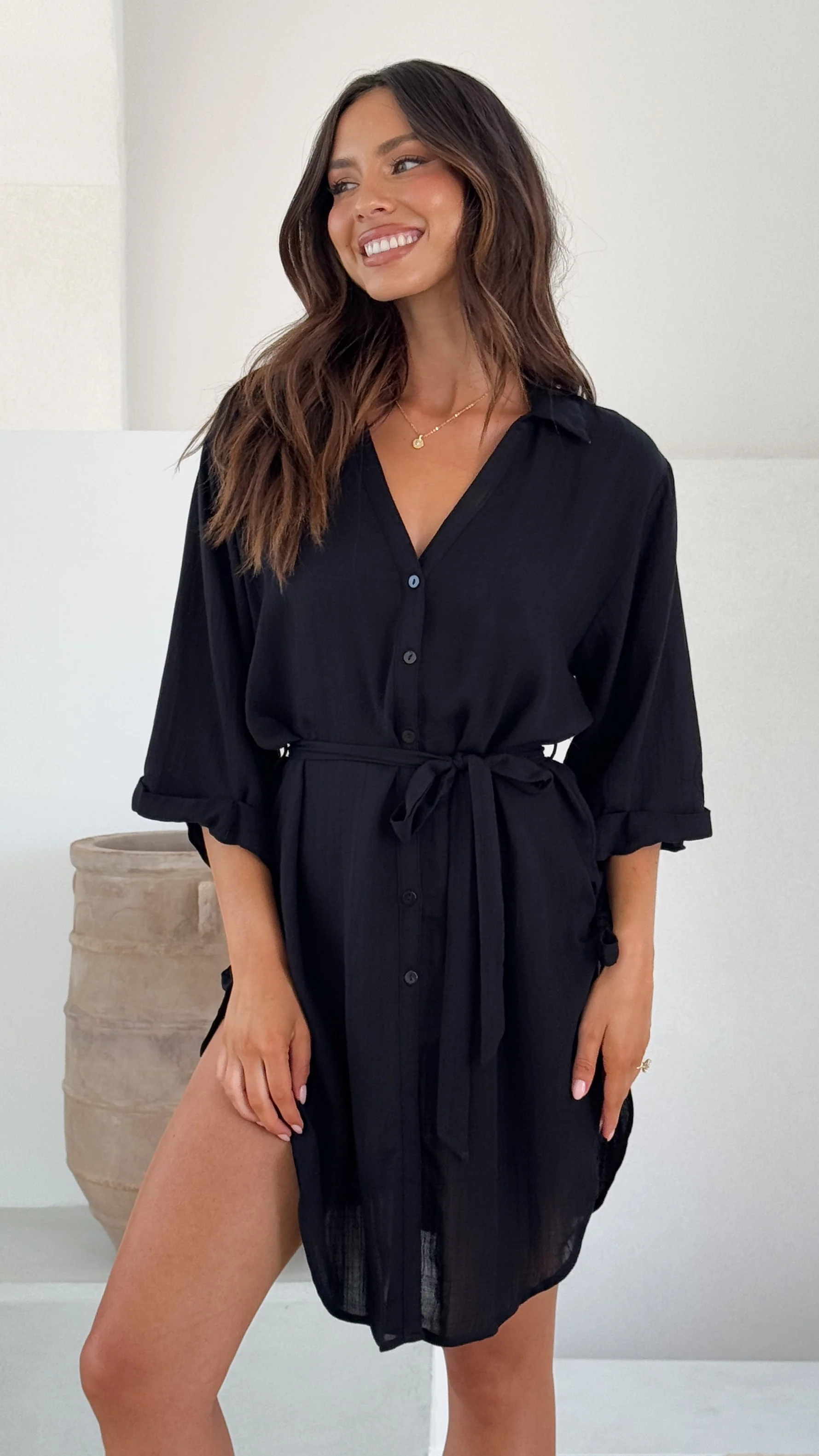 Vesper  Button Down Beach Cover Up  - Black - Image 9