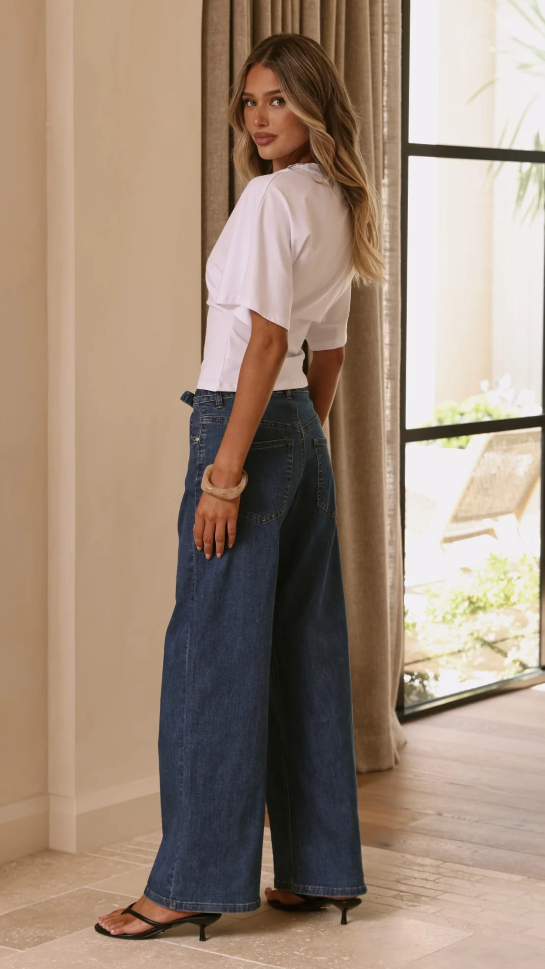 Vicky Tie Waist Straight Leg Jeans - Dark Wash - Image 2