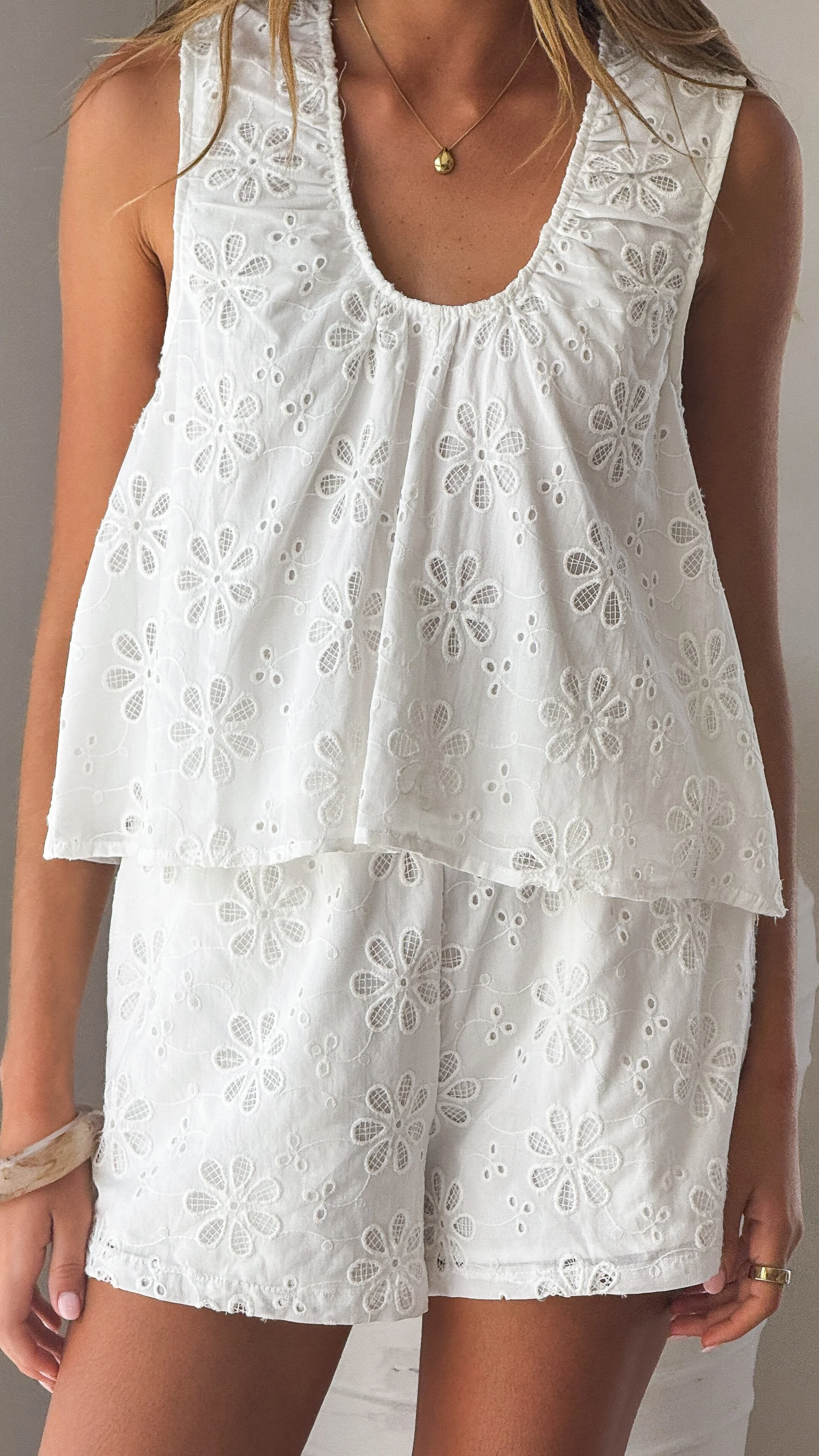 Vika Shorts - White Flower Embroidery - Image 8