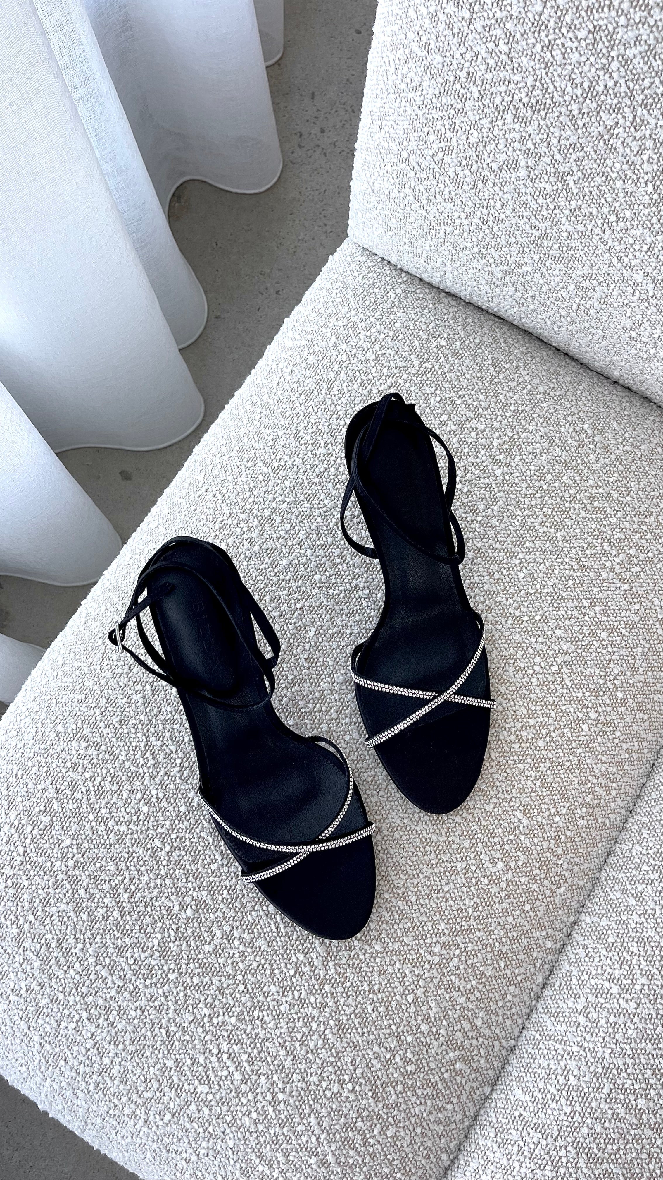 Vixin Heels - Black Satin Diamante - Image 3