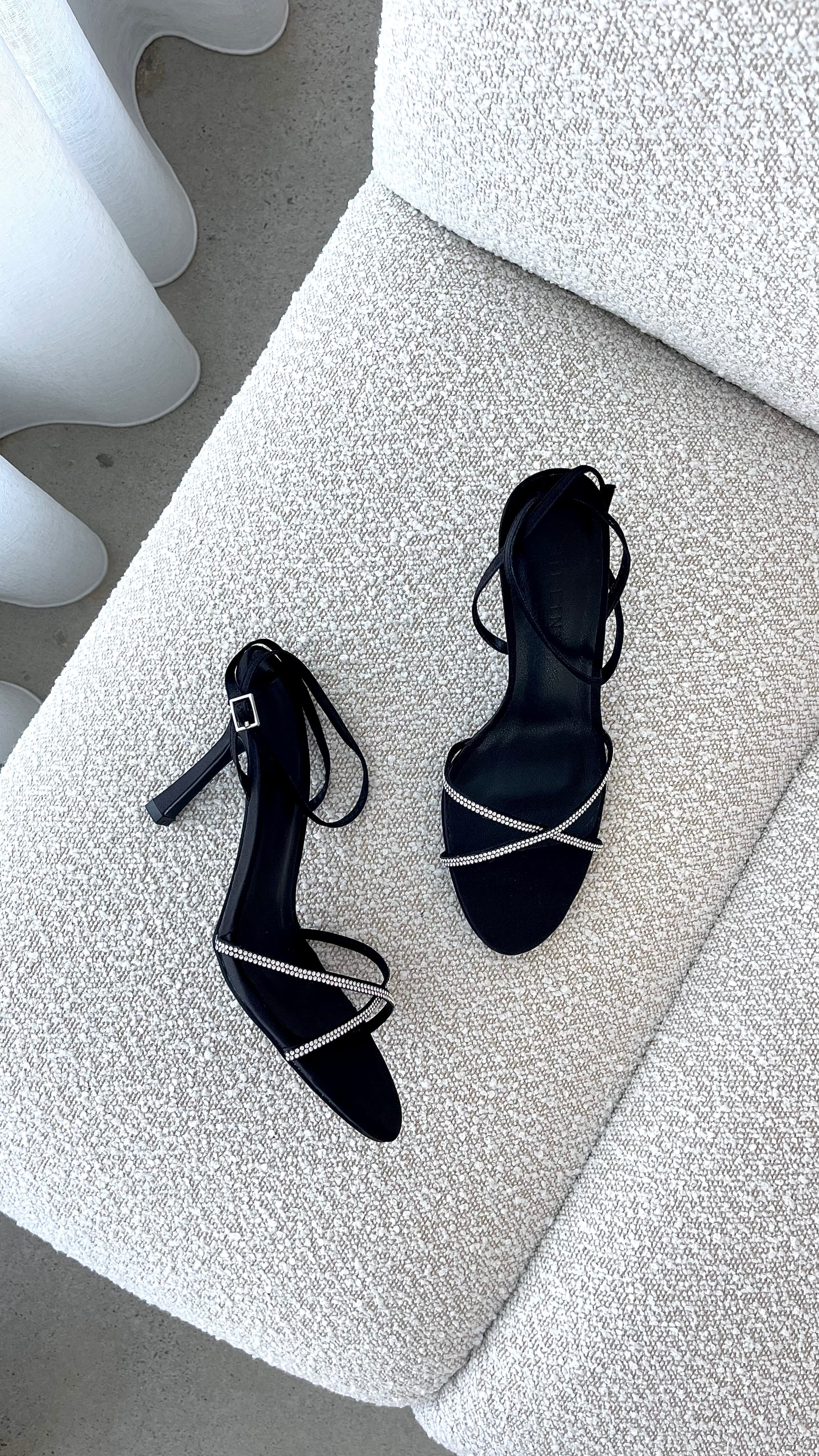 Vixin Heels - Black Satin Diamante - Image 5