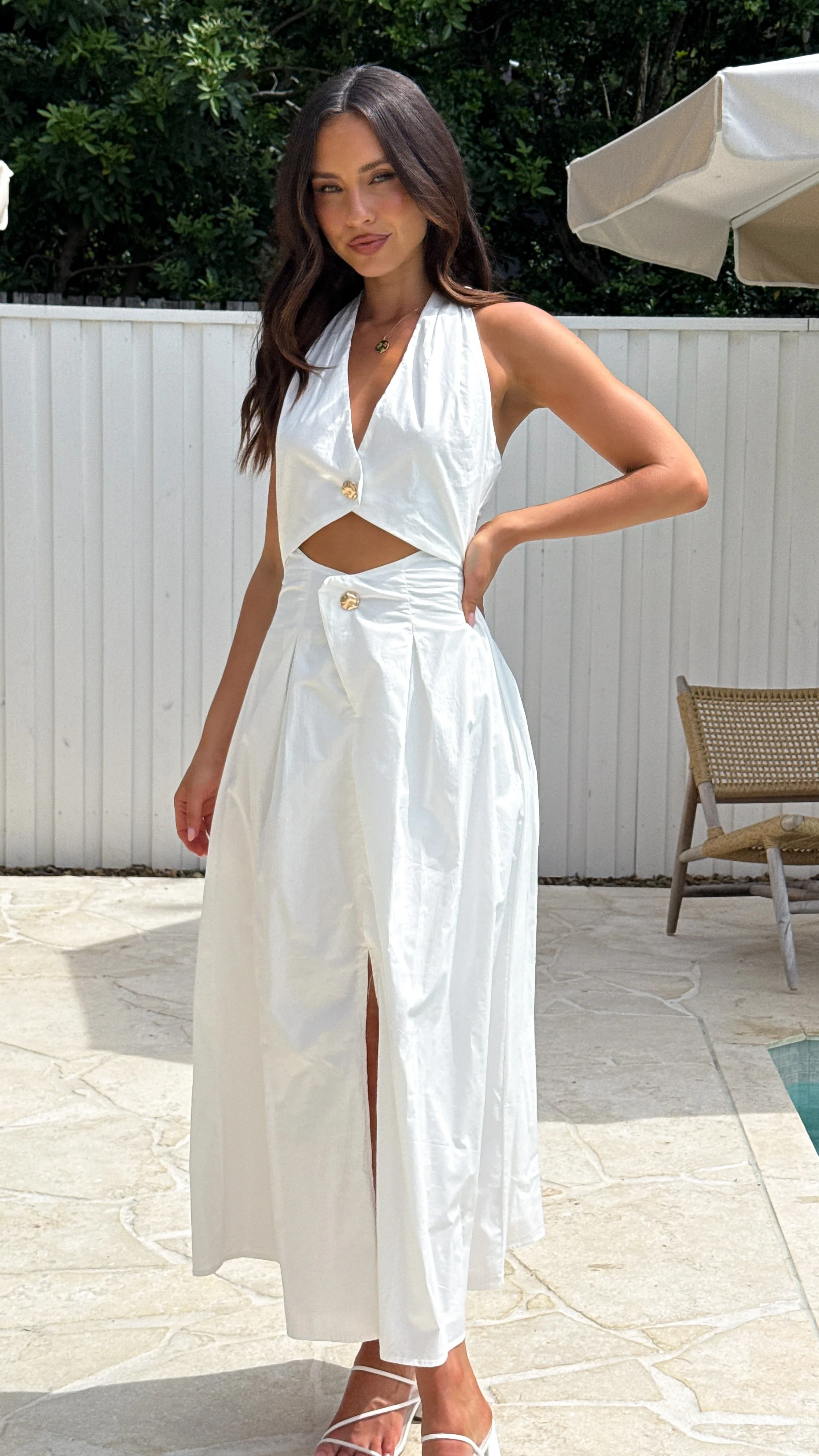 Wesley Halter Neck Maxi Dress - White - Image 14