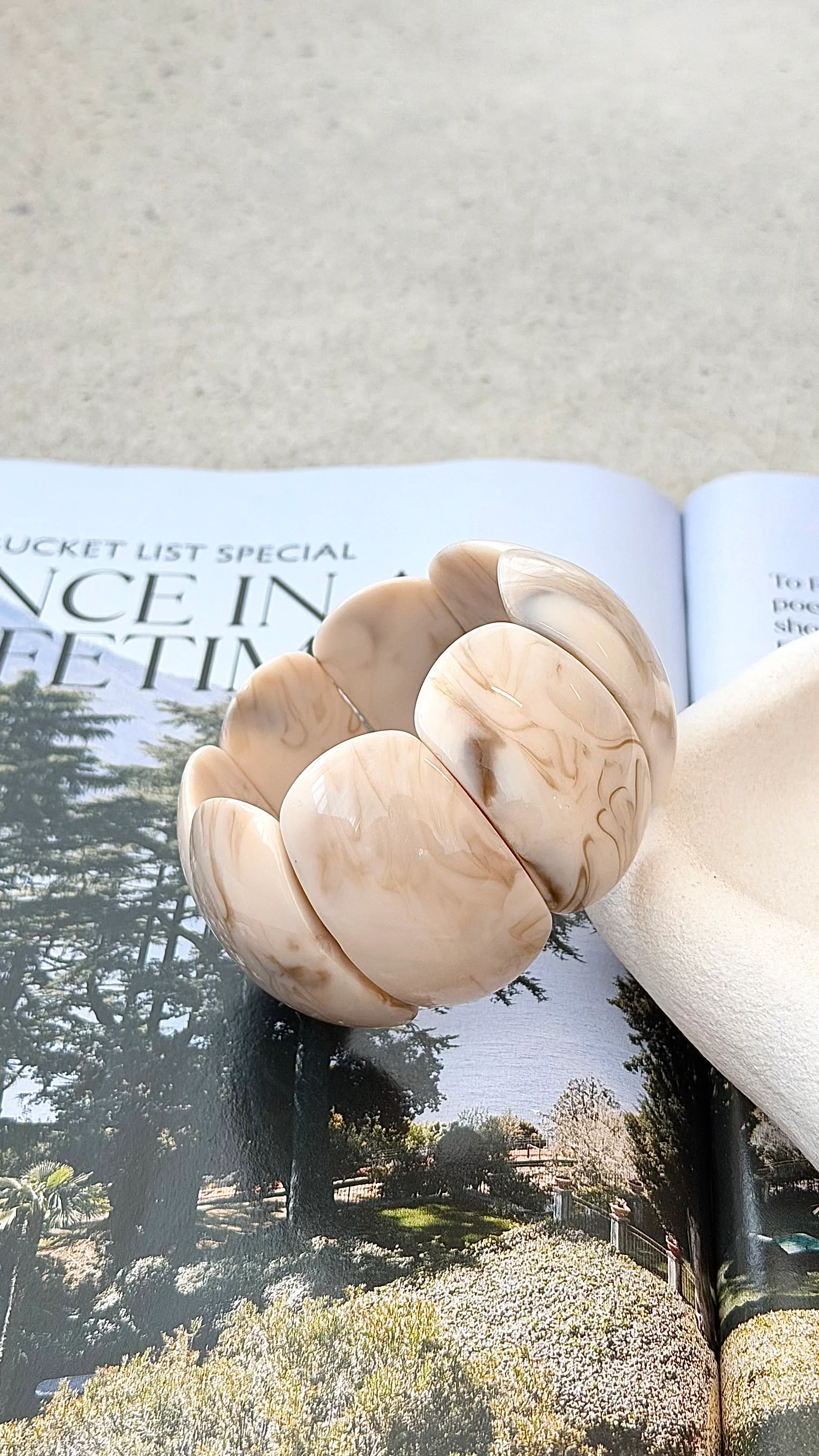 Whitney Stretch Bracelet - Cream Marble - Image 4