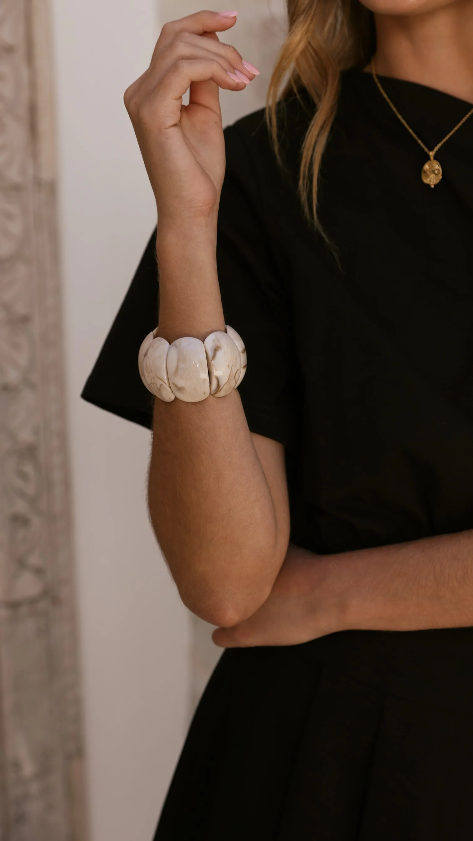 Whitney Stretch Bracelet - Cream Marble - Image 7