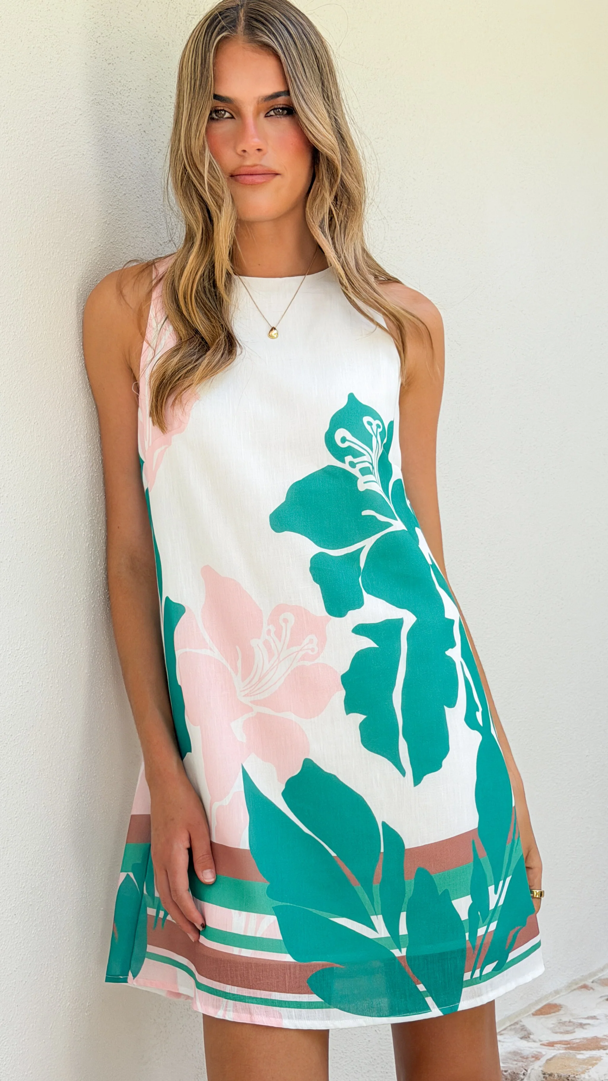 Xandria Mini Dress - Pink/Green Print - Image 5