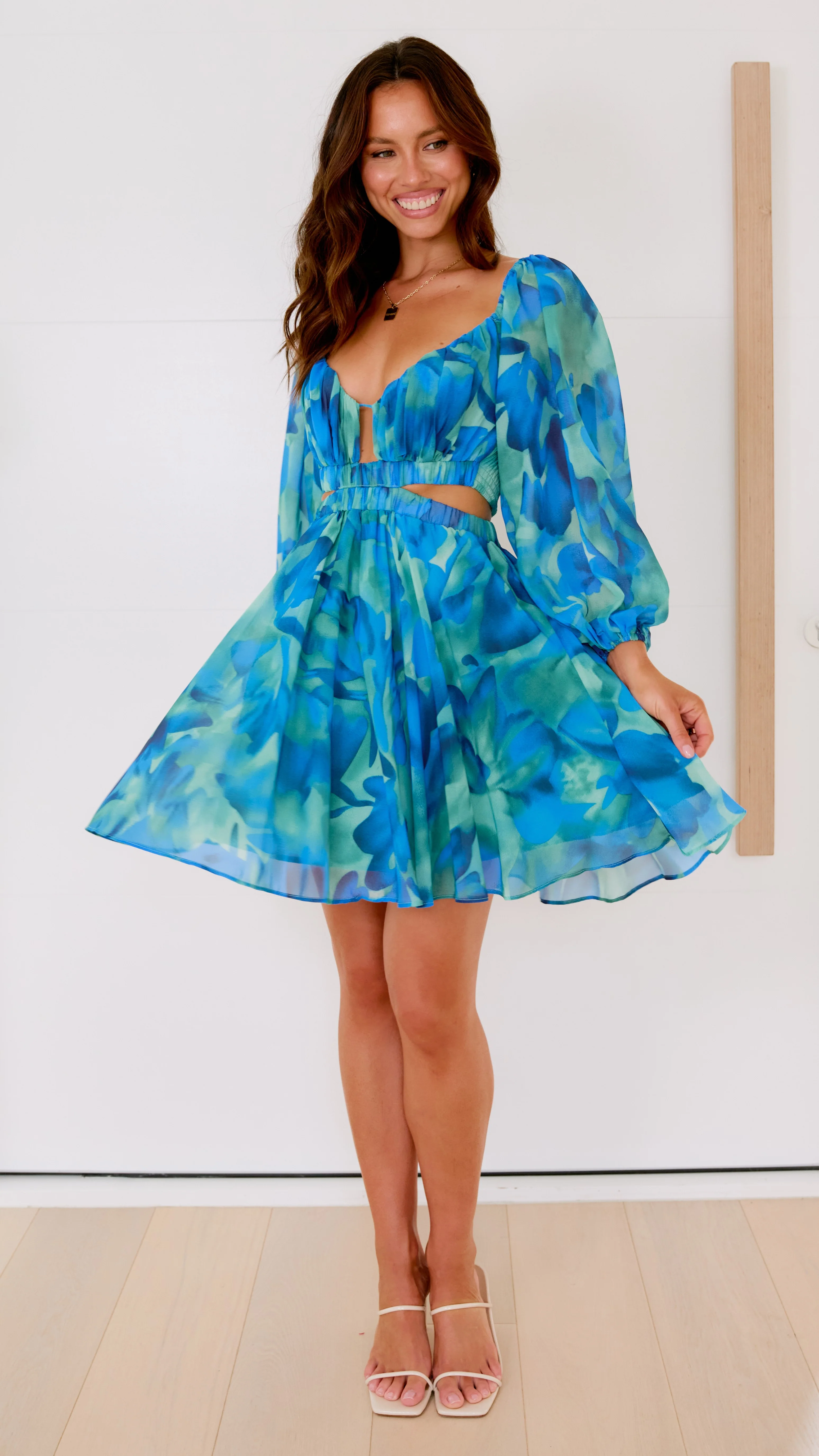 Xarissa Mini Dress - Blue / Green Print - Image 6