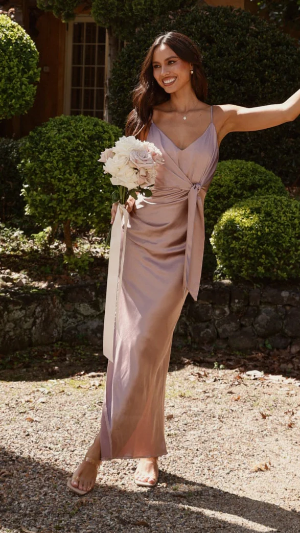 Yasmeen Tie Front  Maxi Dress - Dusty Pink - Image 4