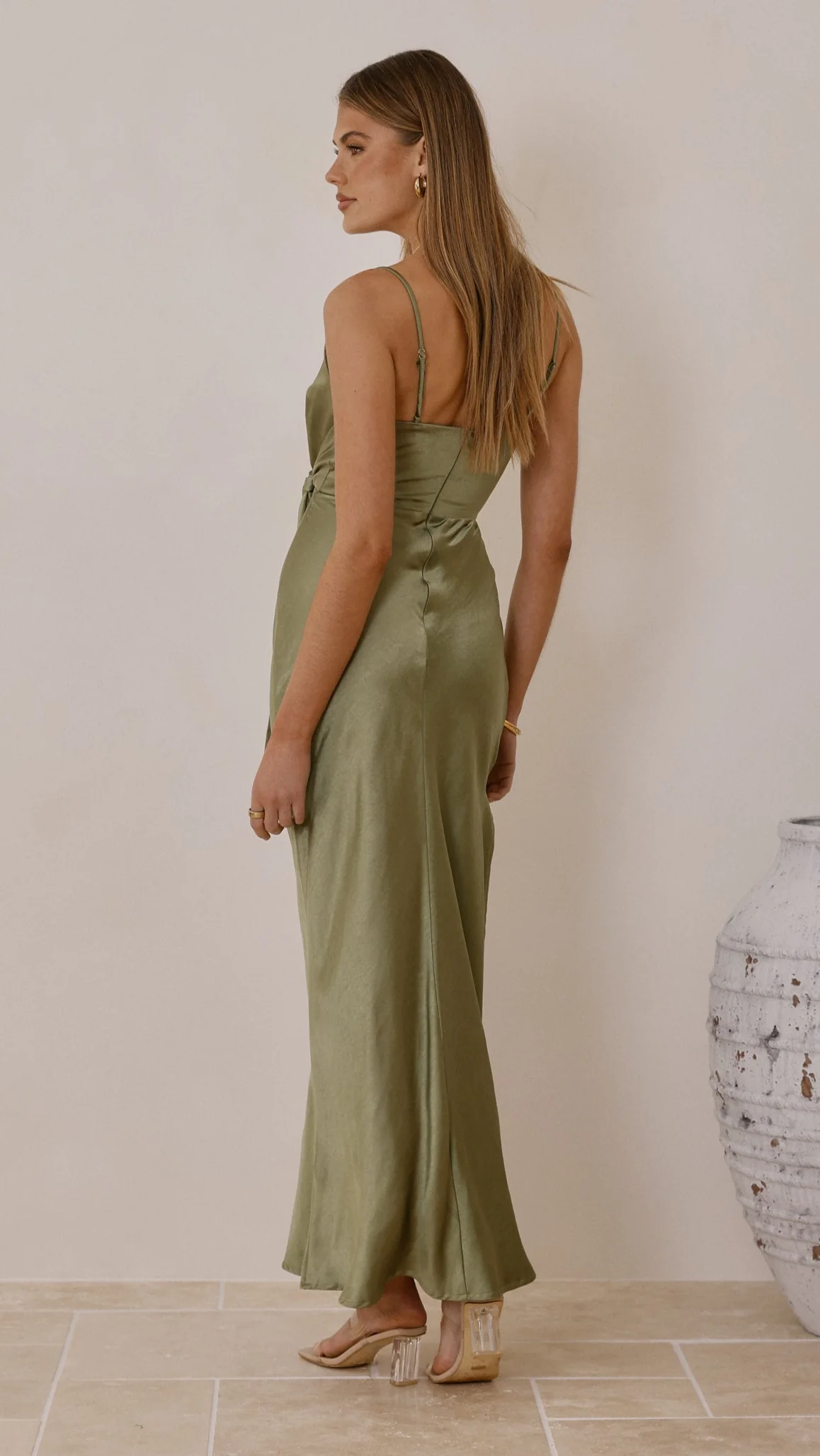 Yasmeen Tie Front Maxi Dress - Olive - Image 3