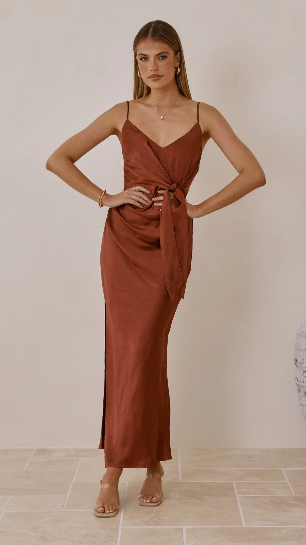 Yasmeen Tie Front Maxi Dress - Rust - Image 4