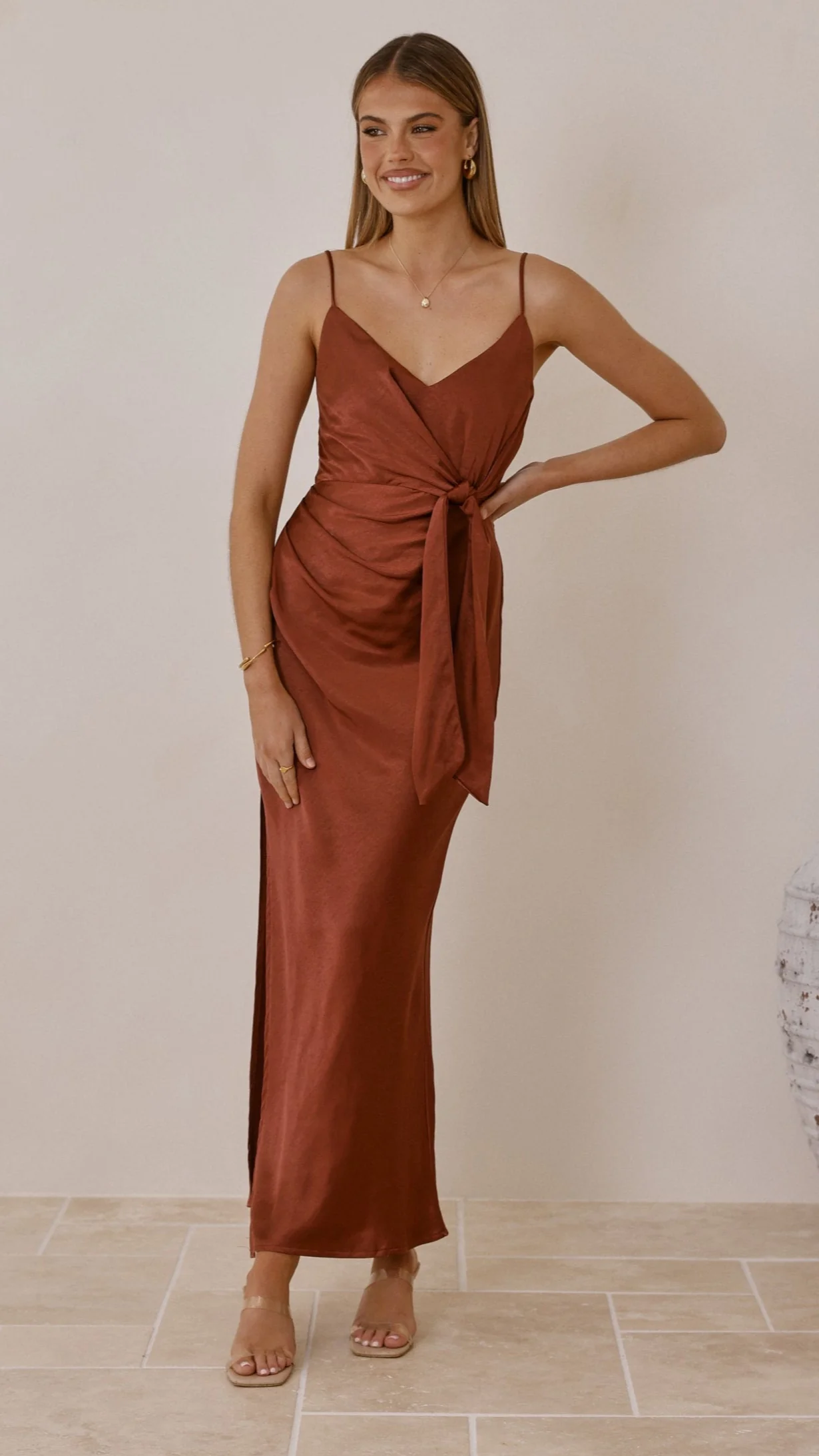 Yasmeen Tie Front Maxi Dress - Rust - Image 7