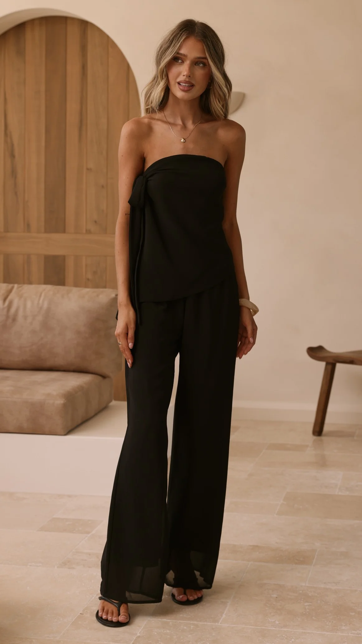 Zabrina Semi Sheer Strapless Top and Pants Set - Black - Image 11