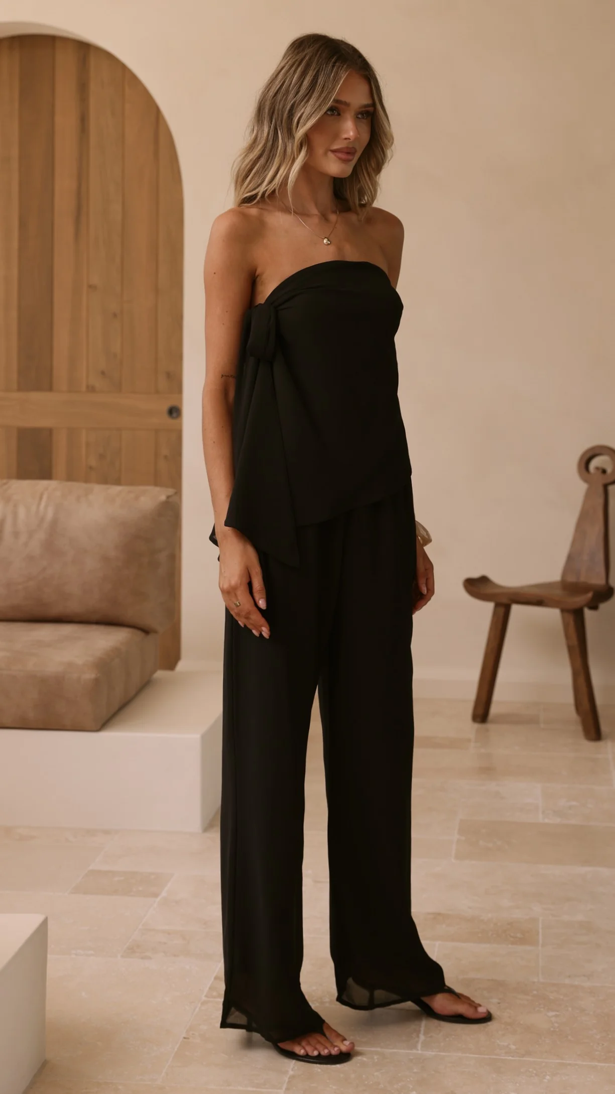 Zabrina Semi Sheer Strapless Top and Pants Set - Black - Image 13