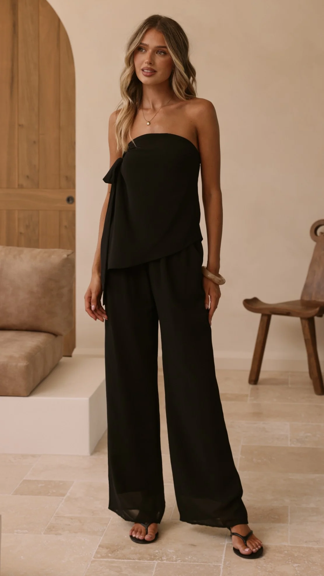 Zabrina Semi Sheer Strapless Top and Pants Set - Black - Image 6