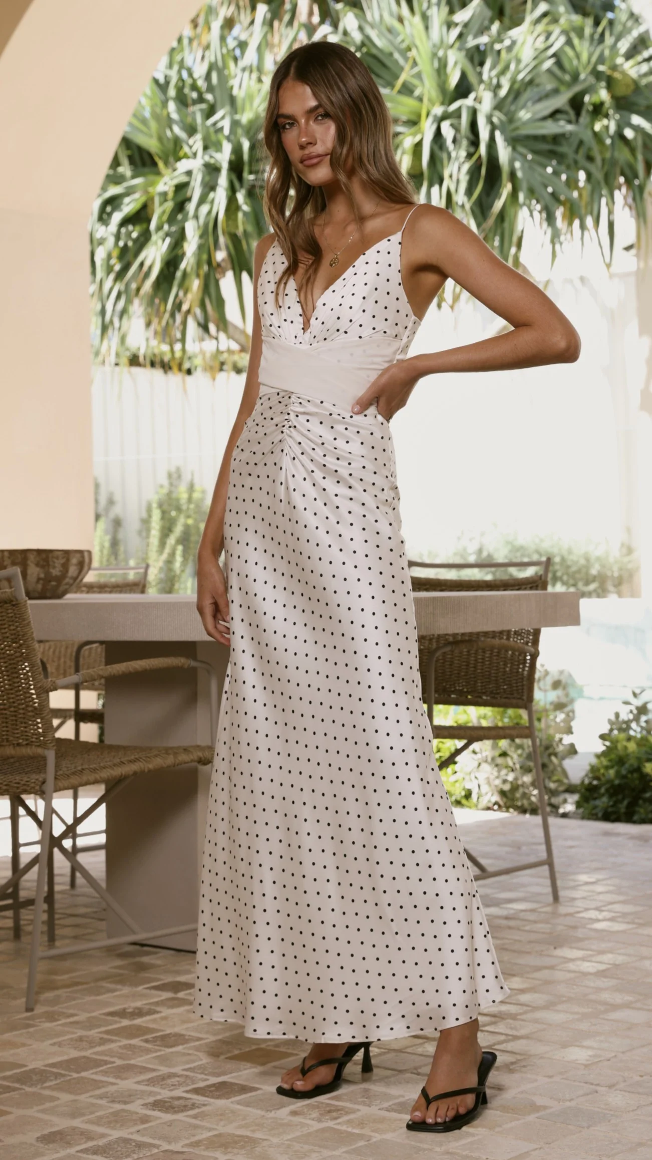 Zada Bow Maxi Dress - Cream/Black Polka Dot - Image 10