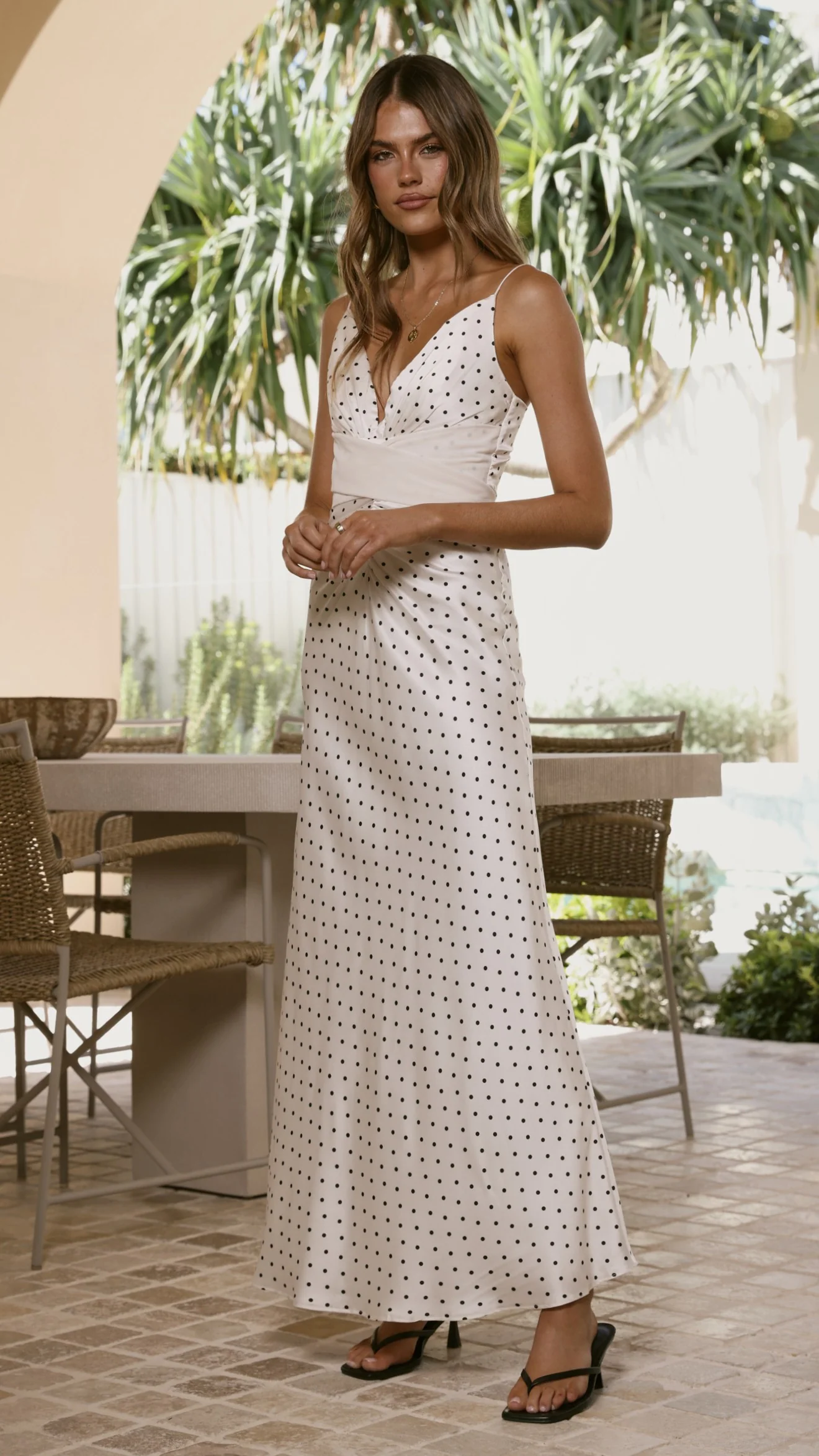 Zada Bow Maxi Dress - Cream/Black Polka Dot - Image 9