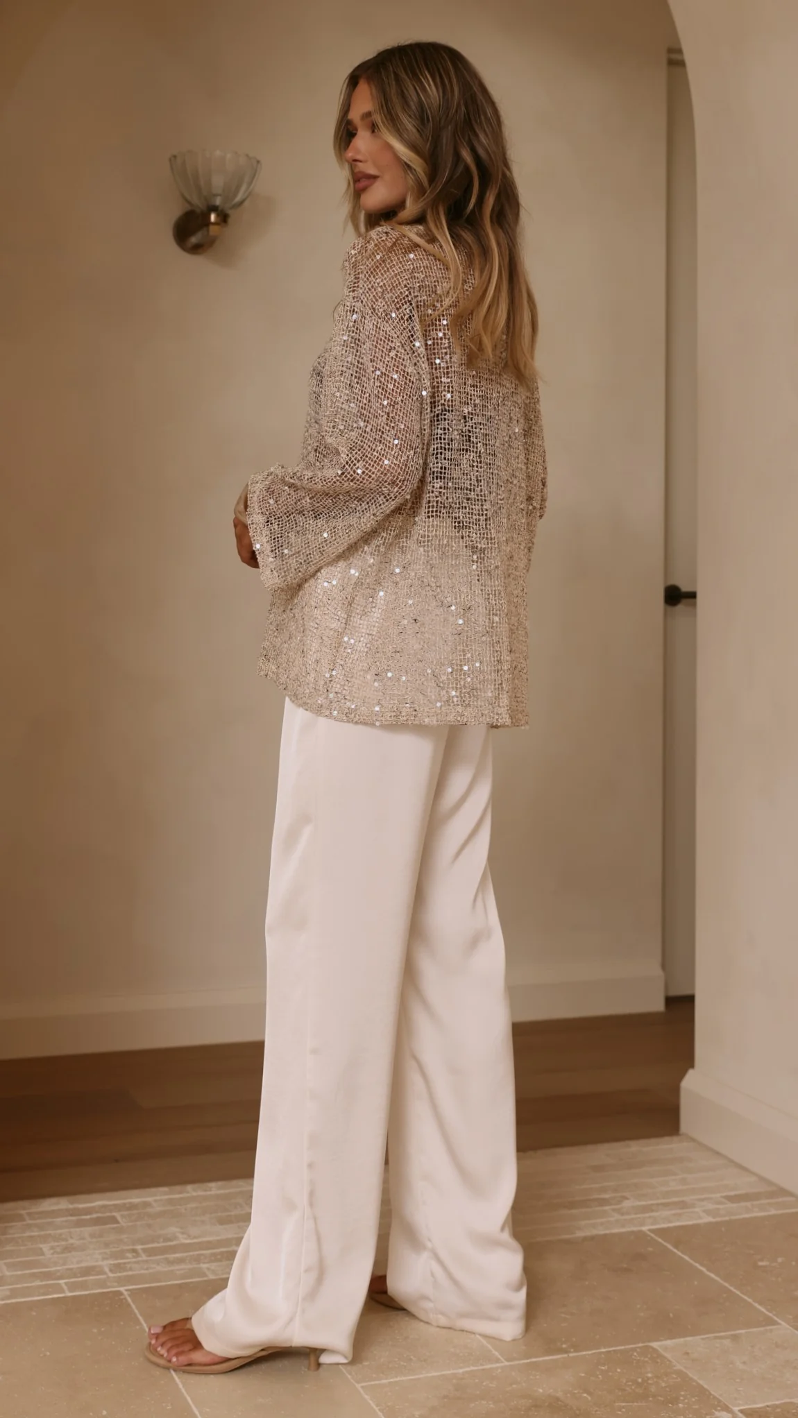 Zahni Sequins Long Sleeve Top - Beige - Image 2