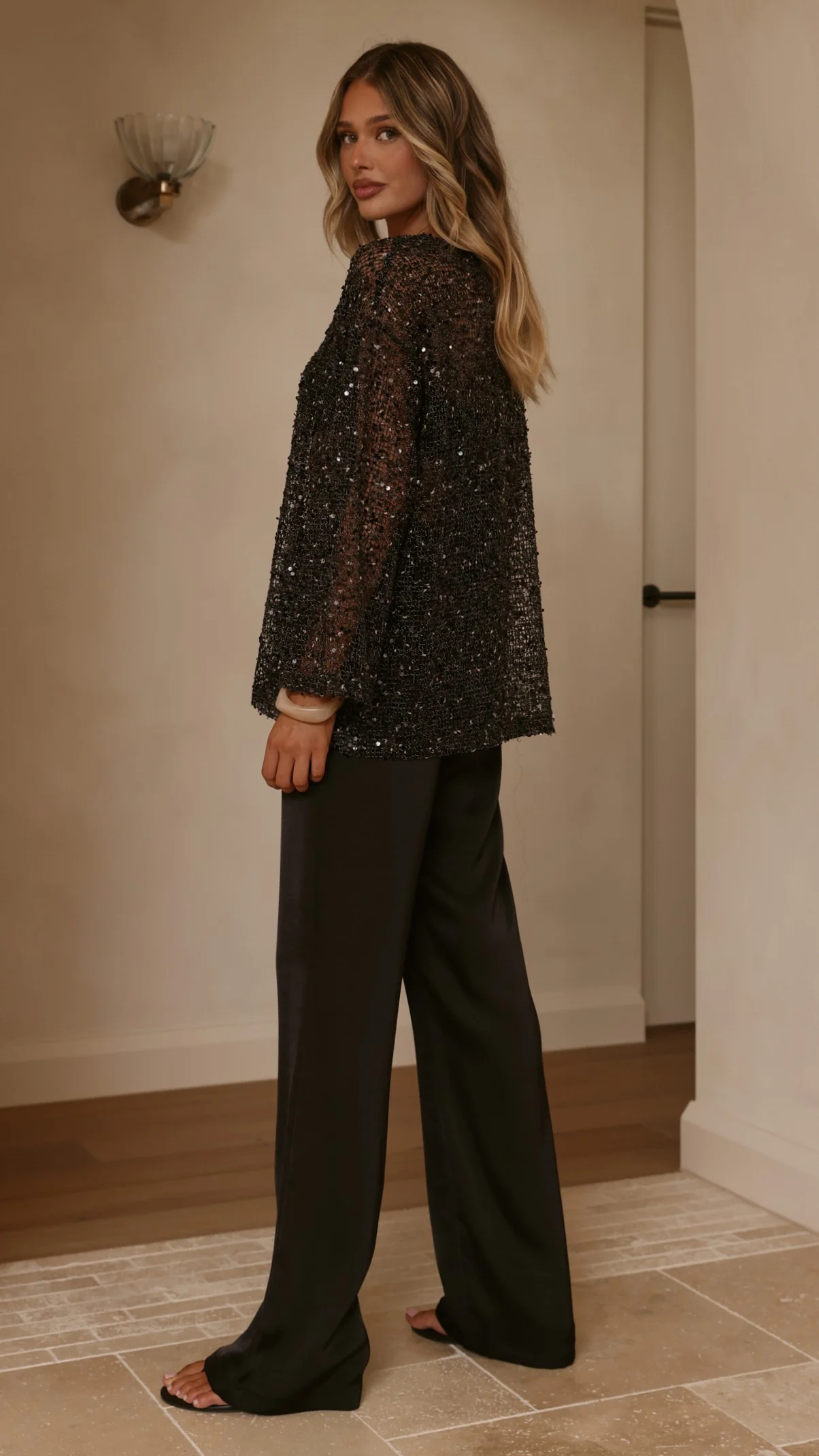 Zahni Sequins Long Sleeve Top - Black - Image 2