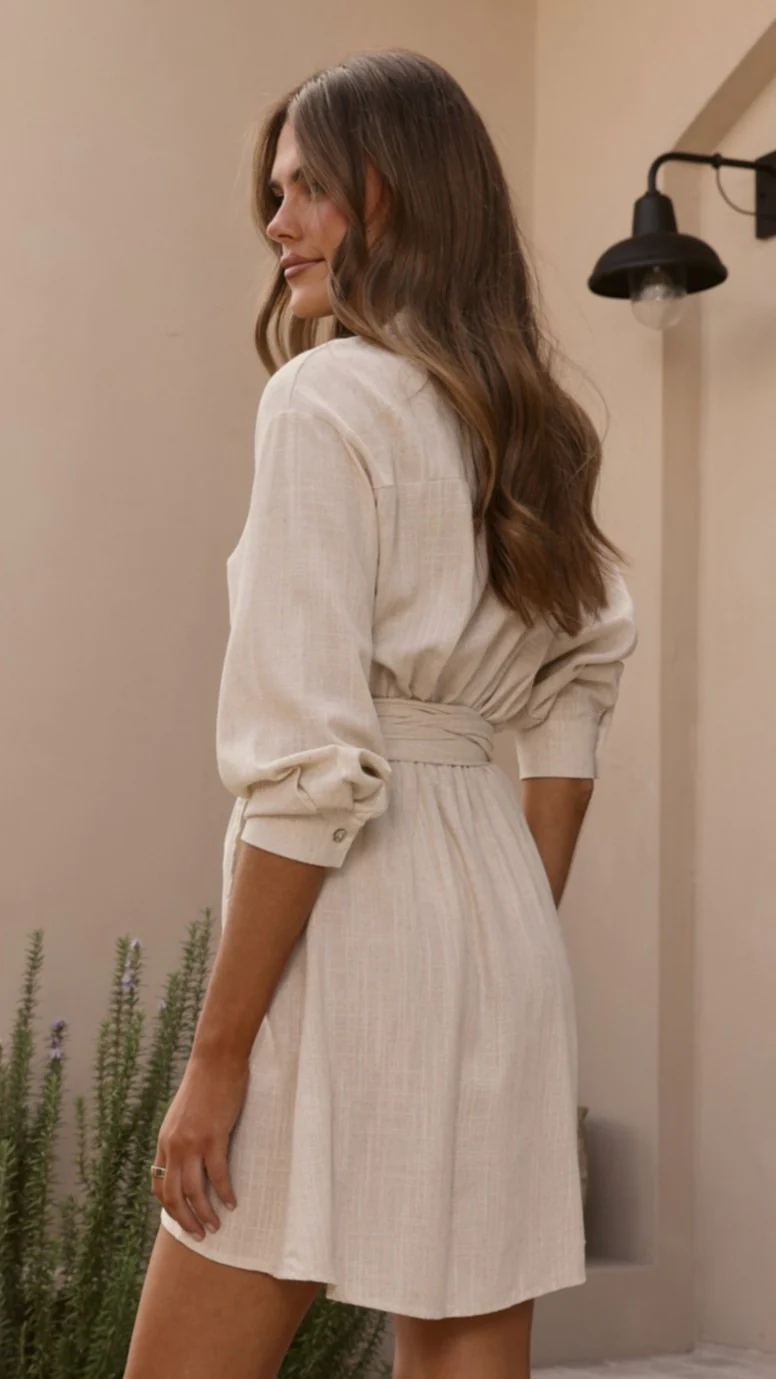 Zaida Shirt Mini Dress - Beige - Image 2