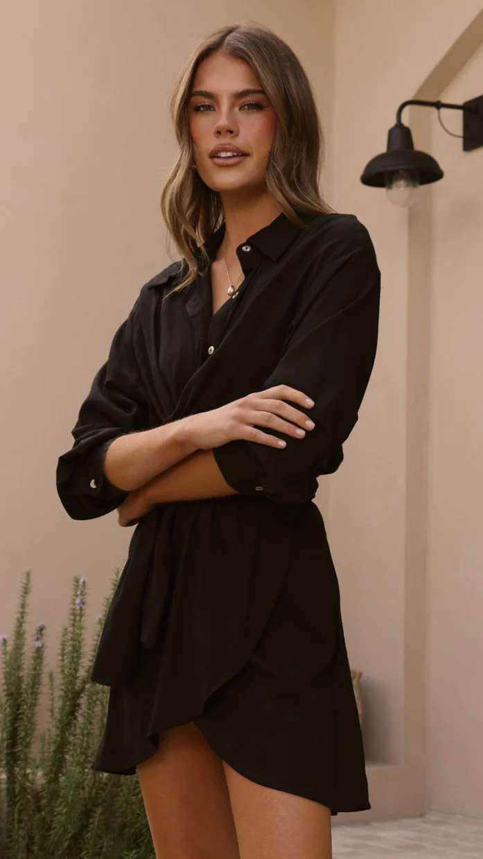 Zaida Shirt Mini Dress - Black - Image 5