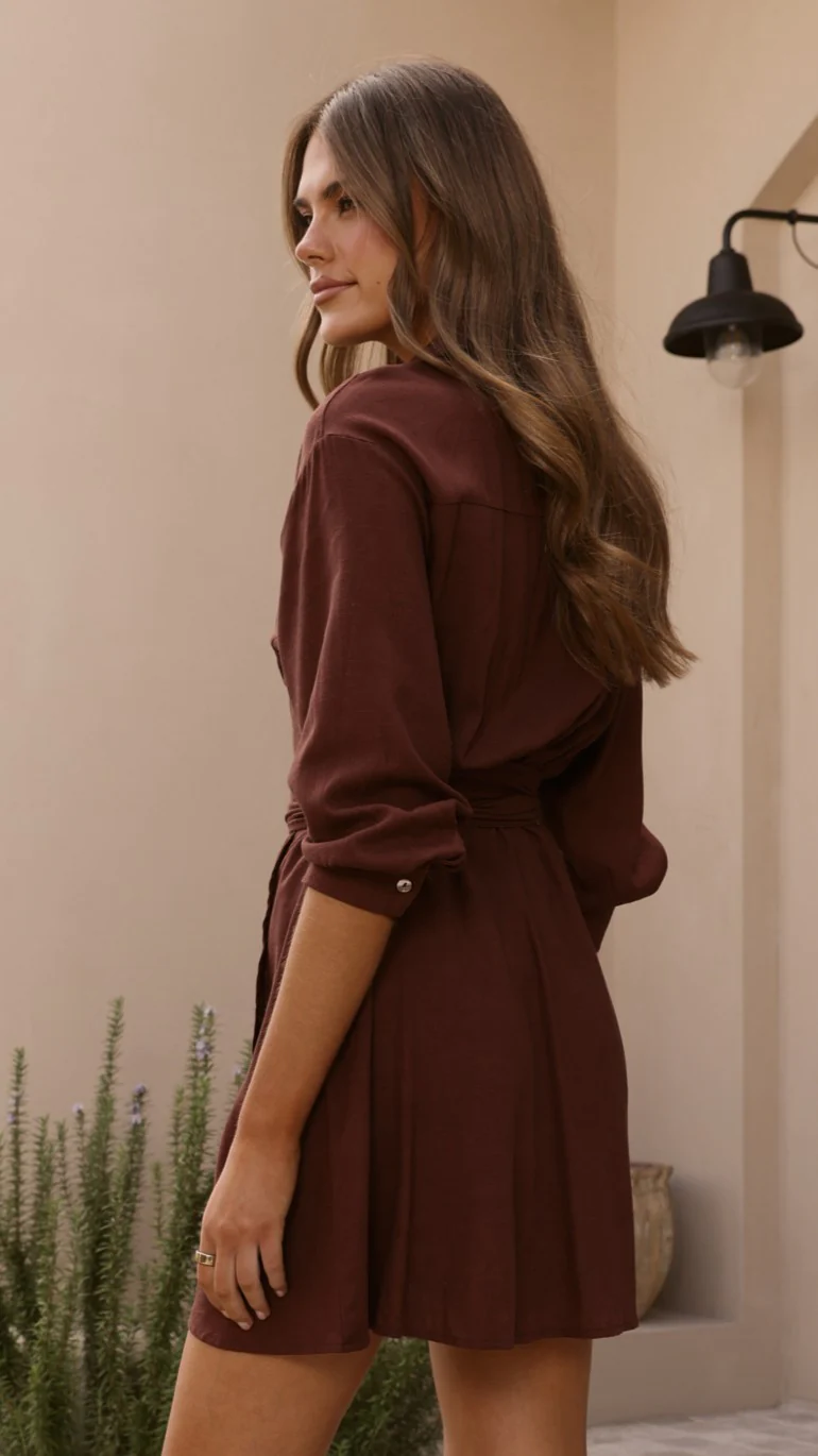 Zaida Shirt Mini Dress - Chocolate - Image 2