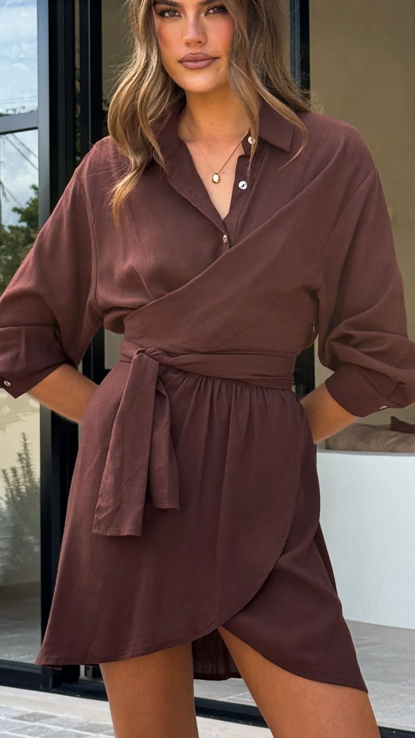 Zaida Shirt Mini Dress - Chocolate - Image 4