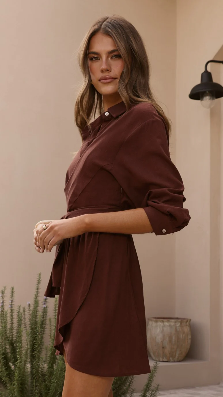 Zaida Shirt Mini Dress - Chocolate - Image 5