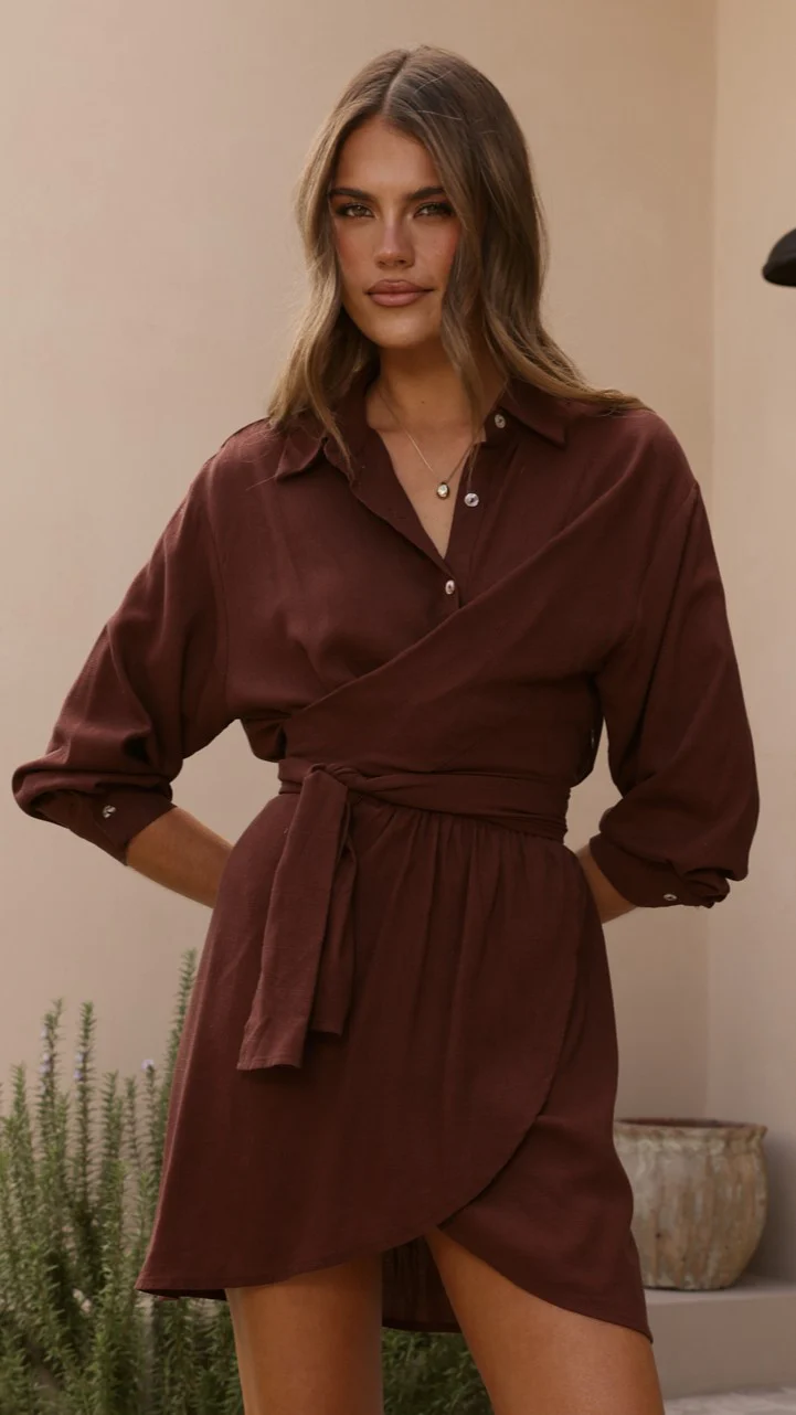 Zaida Shirt Mini Dress - Chocolate - Image 6