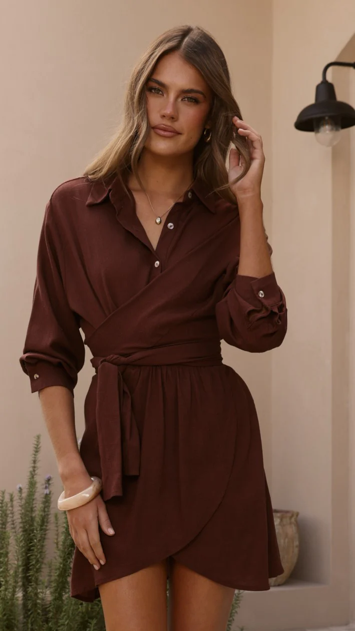 Zaida Shirt Mini Dress - Chocolate - Image 8